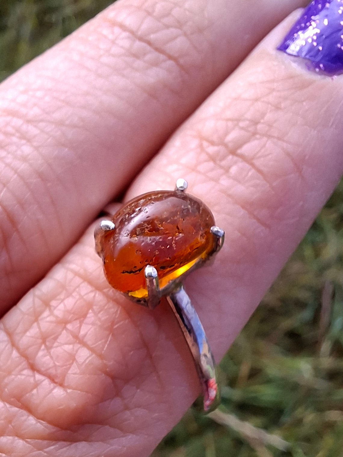 Baltic Amber Ring, size large W, 925 Silver, Fossil (Ref: AR29)