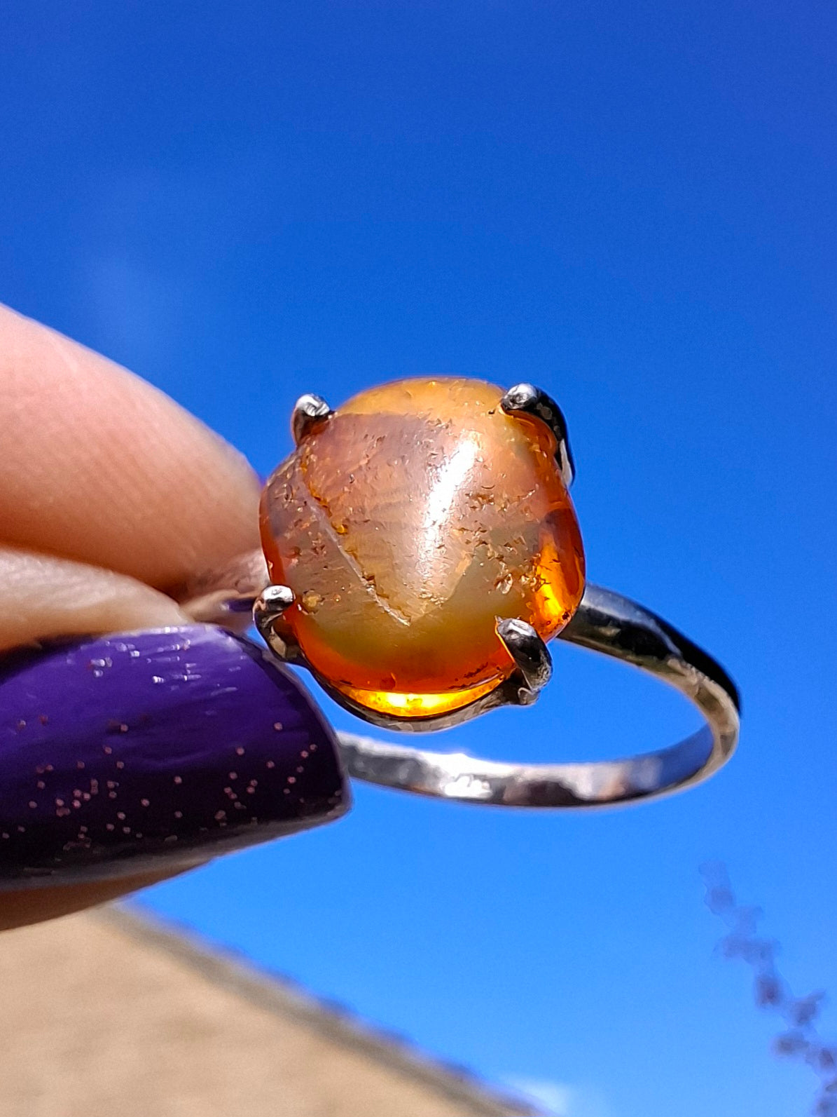 Baltic Amber Ring, size large X, 925 Silver, Fossil (Ref: AR35)