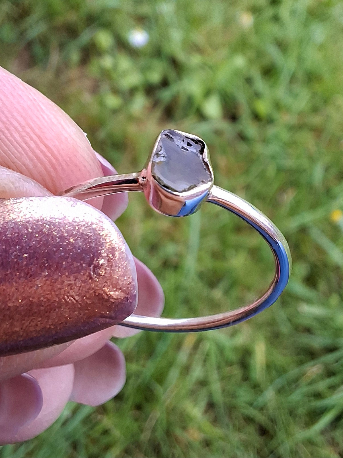 Moldavite Ring, size small R, 925 Silver, Tektite (Ref: R52)