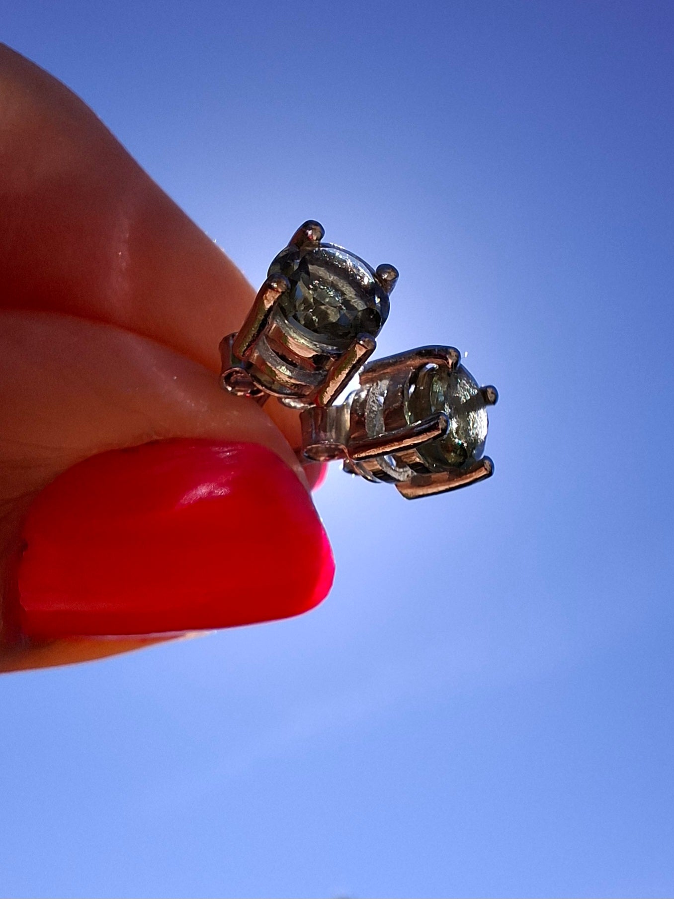 Moldavite (faceted) 5mm STUD EARRINGS, 925 Silver, Tektite (Ref: Pair43)