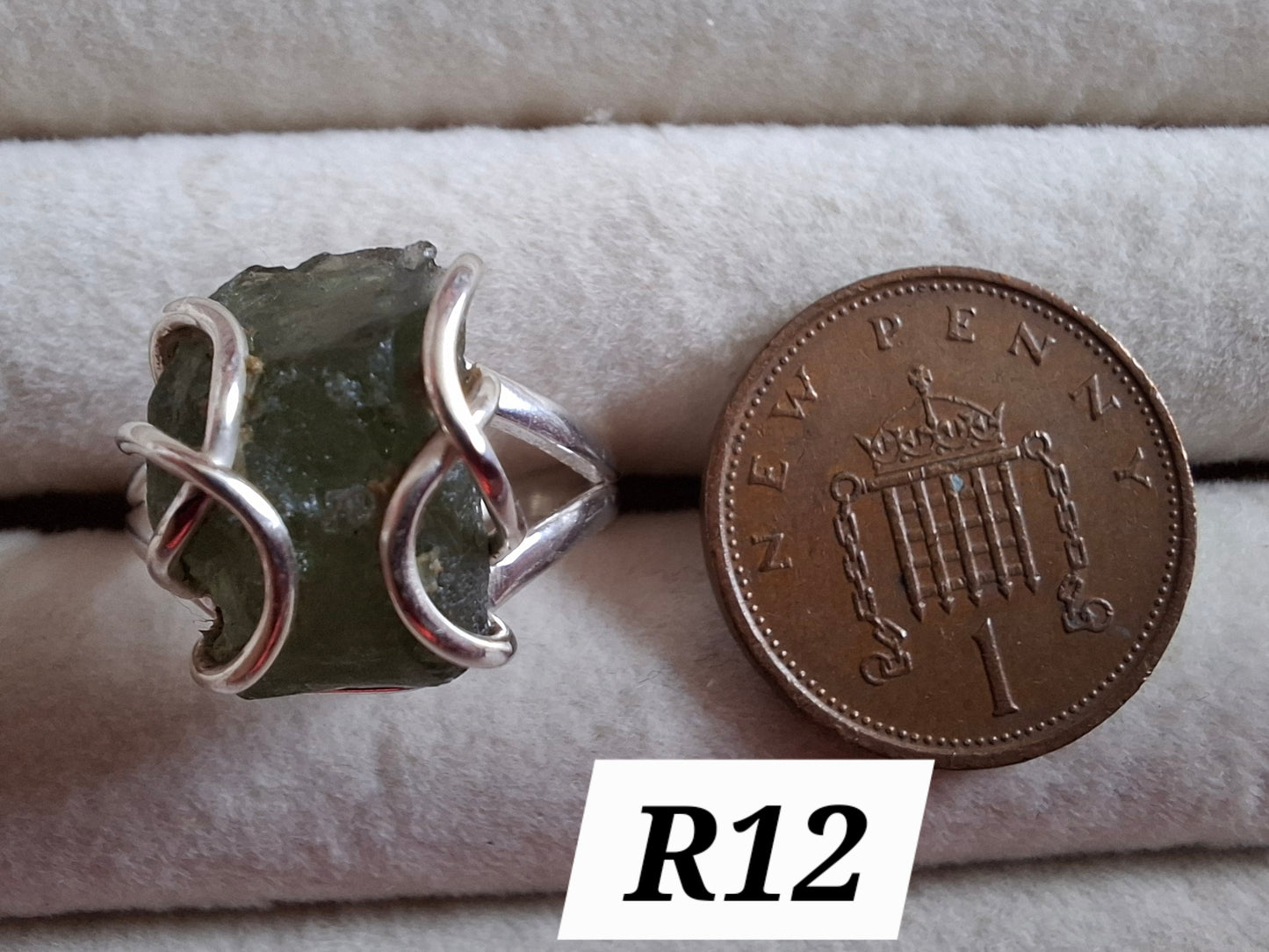 Moldavite Ring, size Q, 925 Silver, Tektite (Ref: R11)