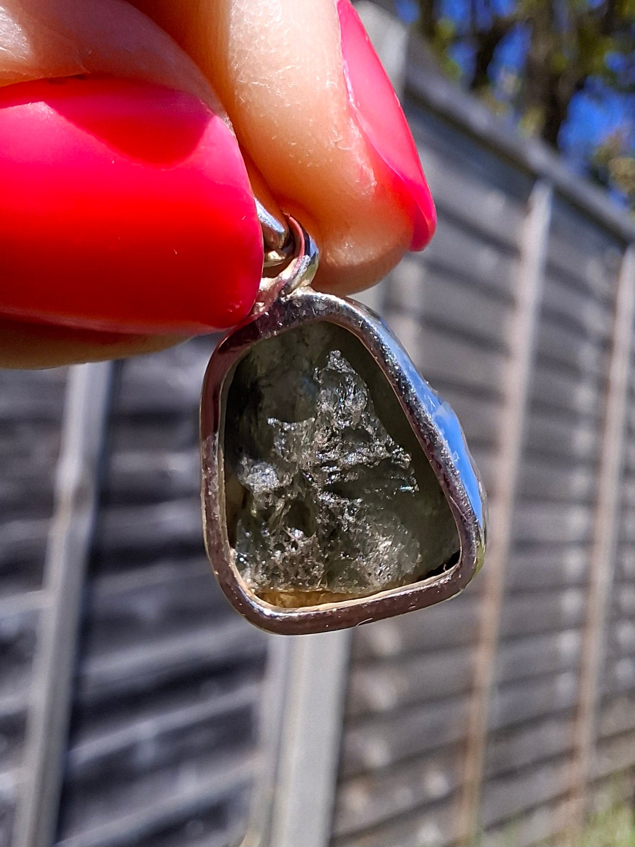Moldavite Pendant, 925 Silver, Tektite (Ref: P440)
