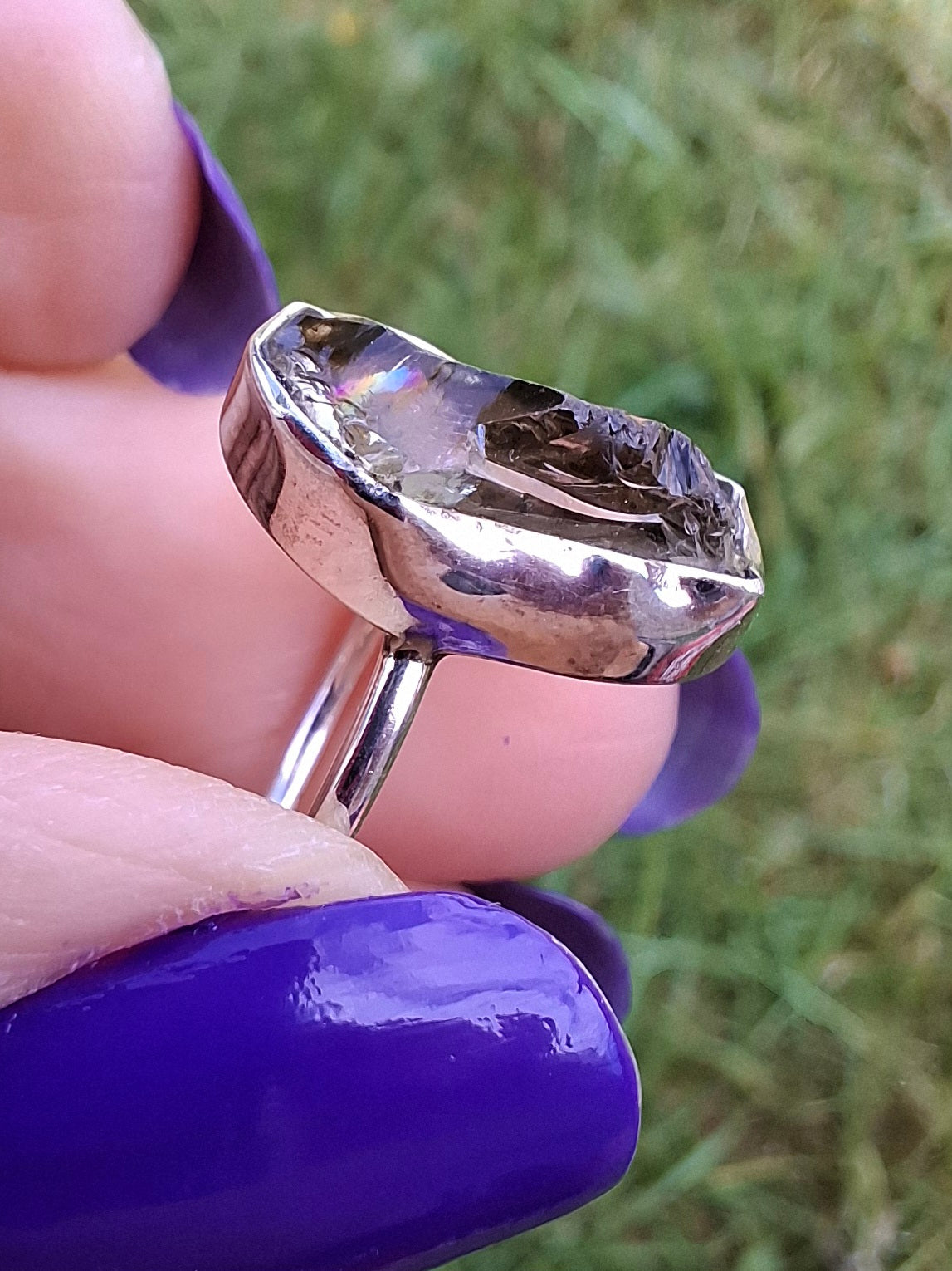 Libyan Desert Glass Ring, size K, 925 Silver, Tektite 🌈 (Ref: LR12)