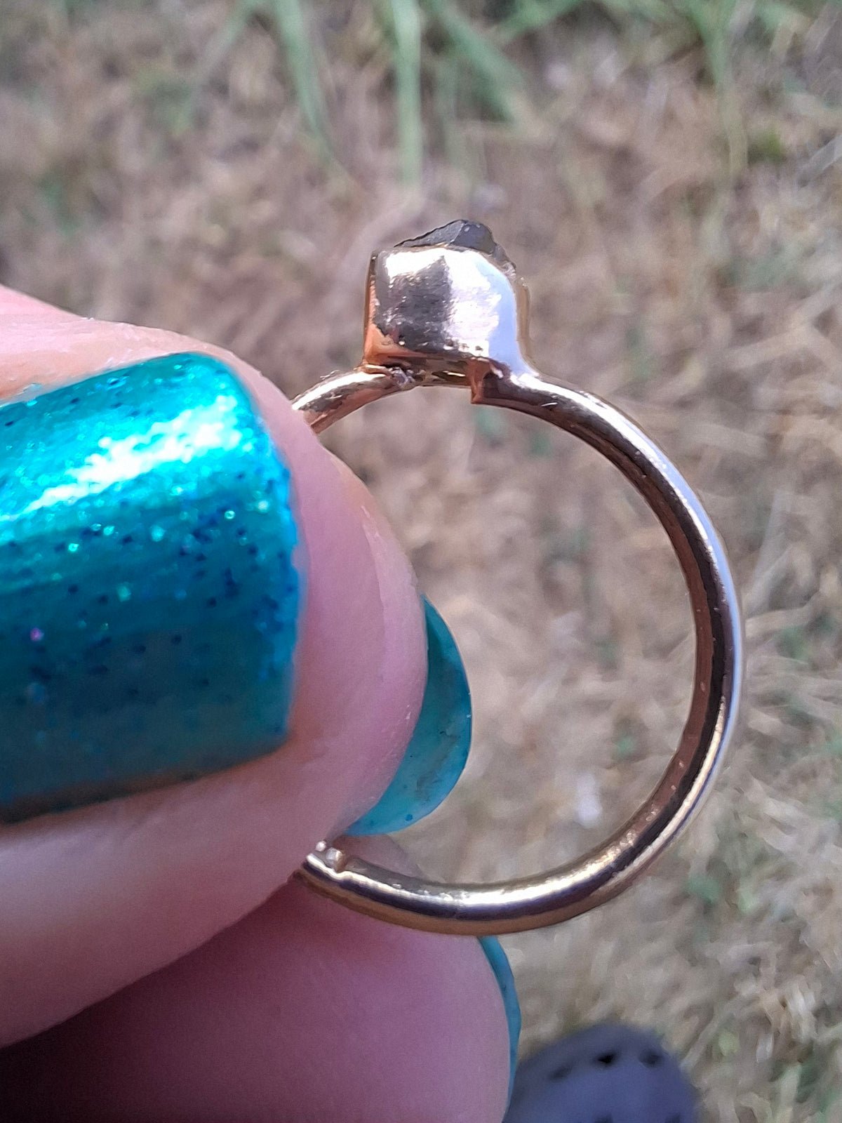 Moldavite Ring, 14K GOLD Plated, size large G / small H, Tektite (Ref: R334)