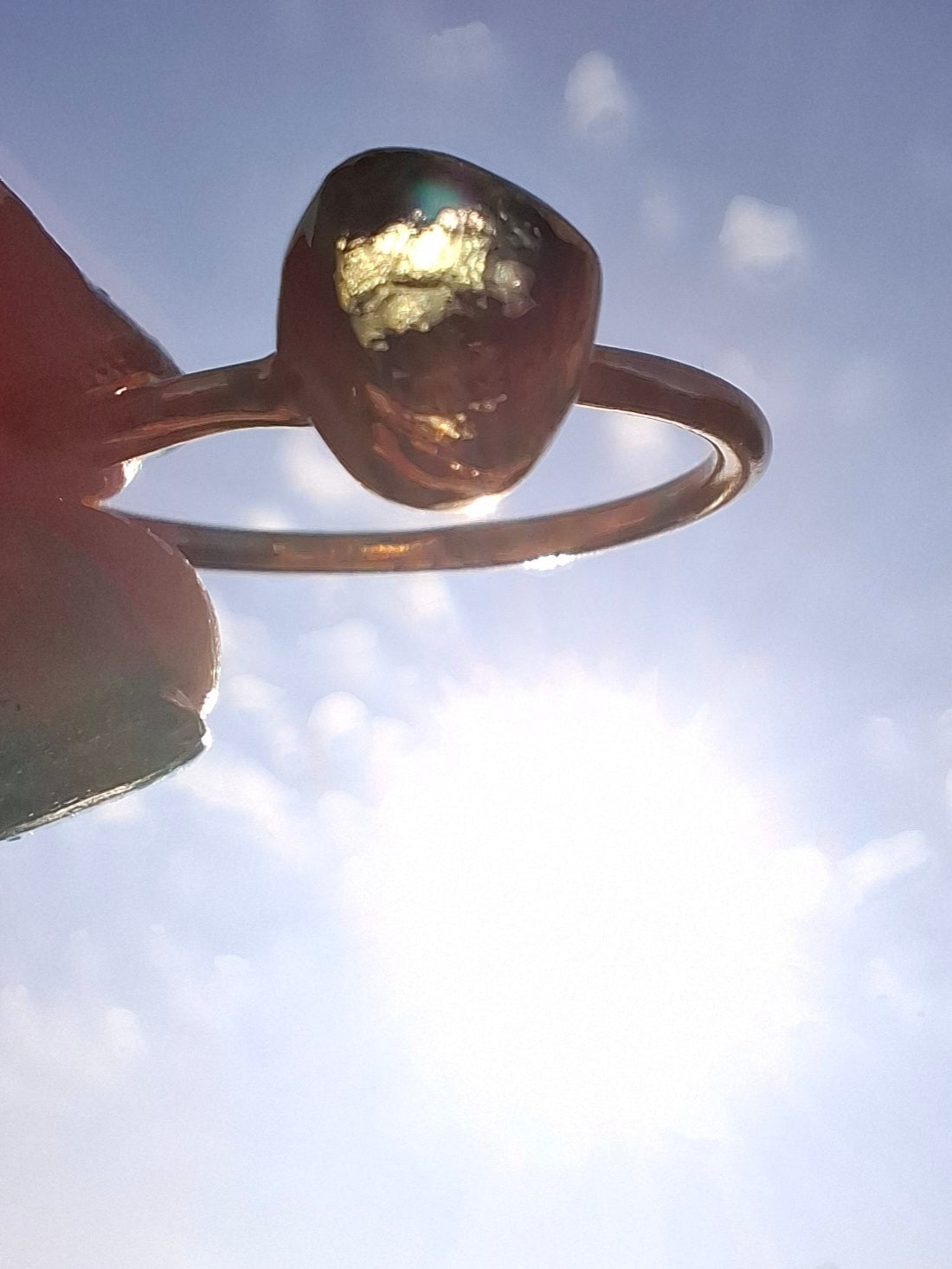 Moldavite Ring, 14K GOLD Plated, size large L, Tektite (Ref: R343)