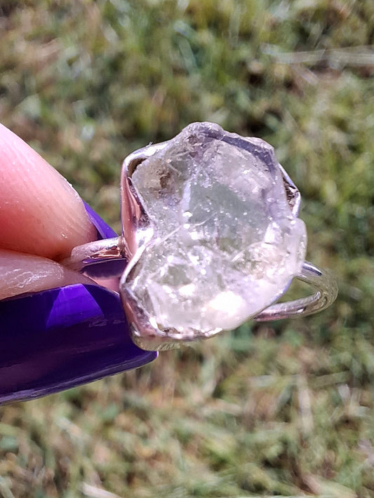 Libyan Desert Glass Ring, size large R/small S, 925 Silver, Tektite (Ref: LR43)