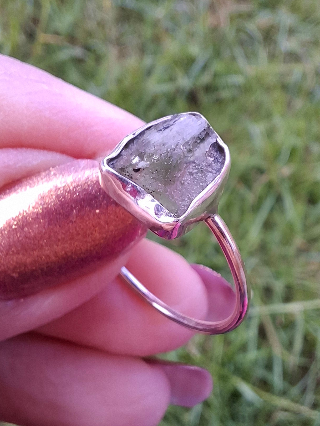 Moldavite Ring, size small U, 925 Silver, Tektite (Ref: R29)