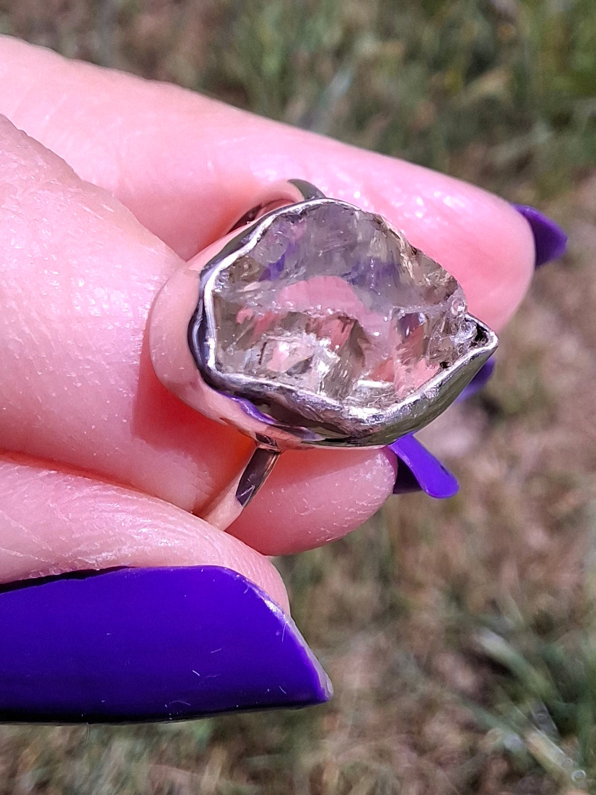 Libyan Desert Glass Ring, size large K, 925 Silver, Tektite (Ref: LR16)