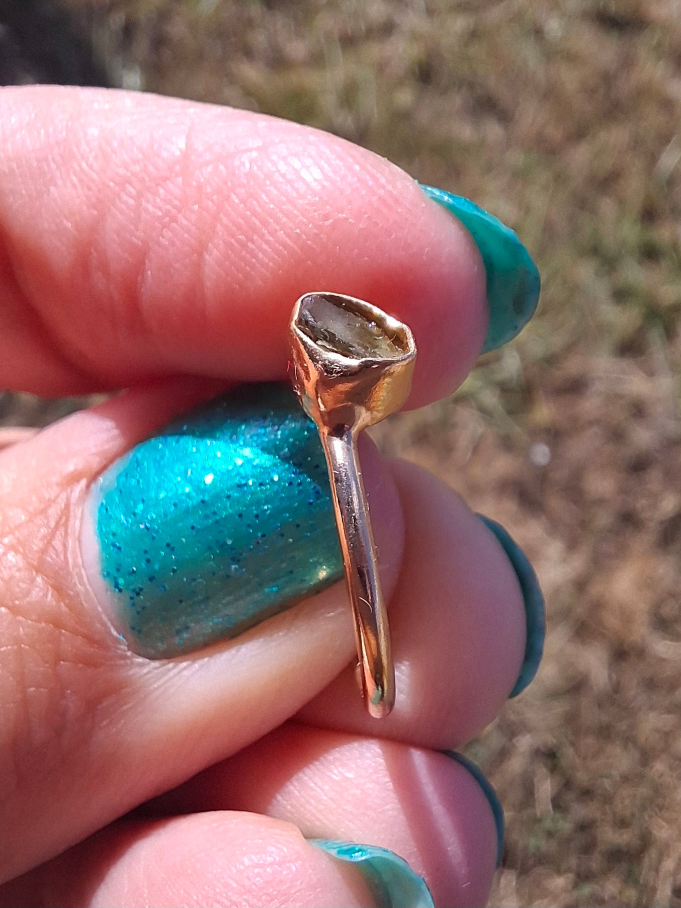 Moldavite Ring, 14K GOLD Plated, size large G / small H, Tektite (Ref: R334)