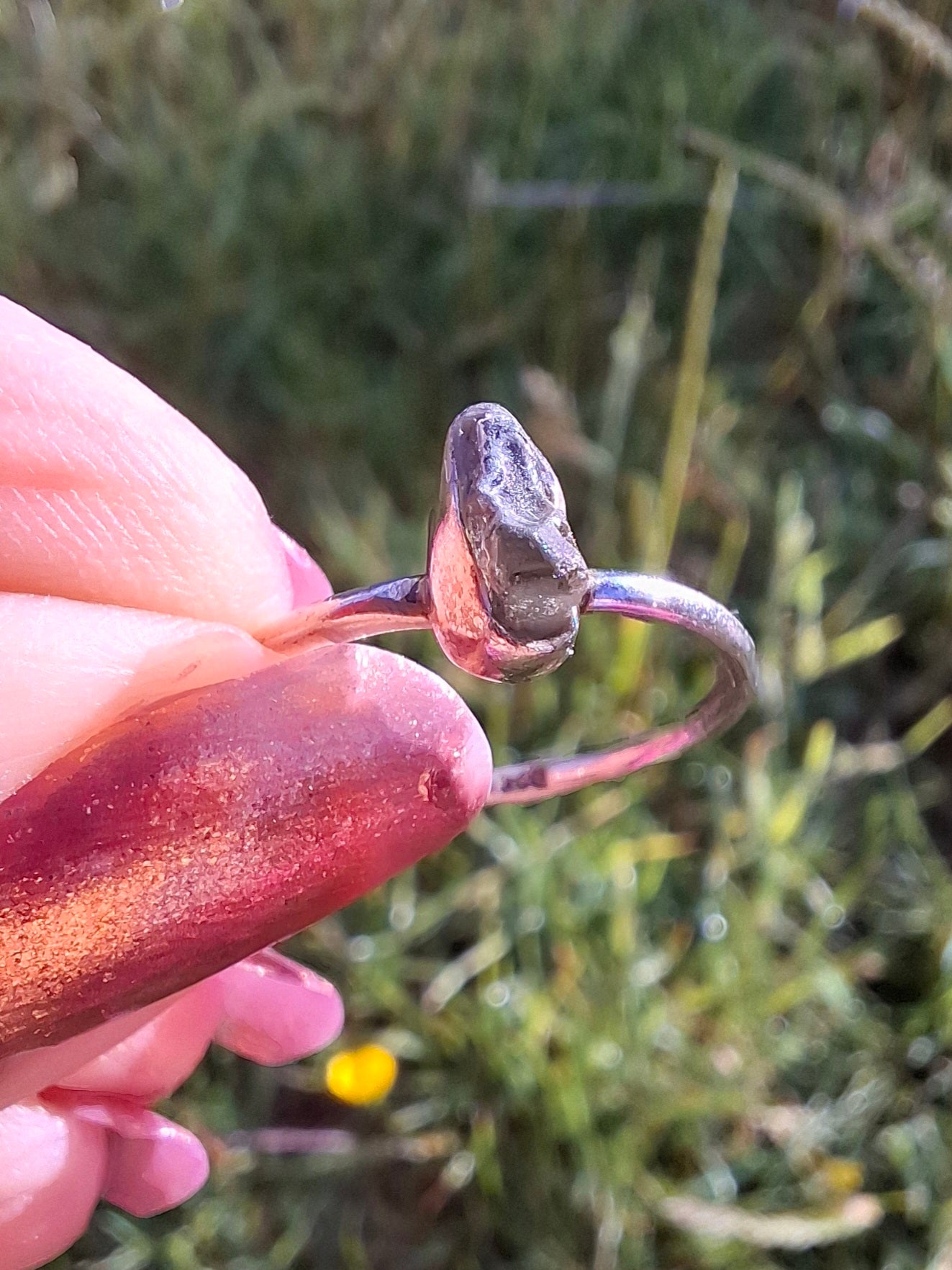 Moldavite Ring, size large M, 925 Silver, Tektite (Ref: R30)
