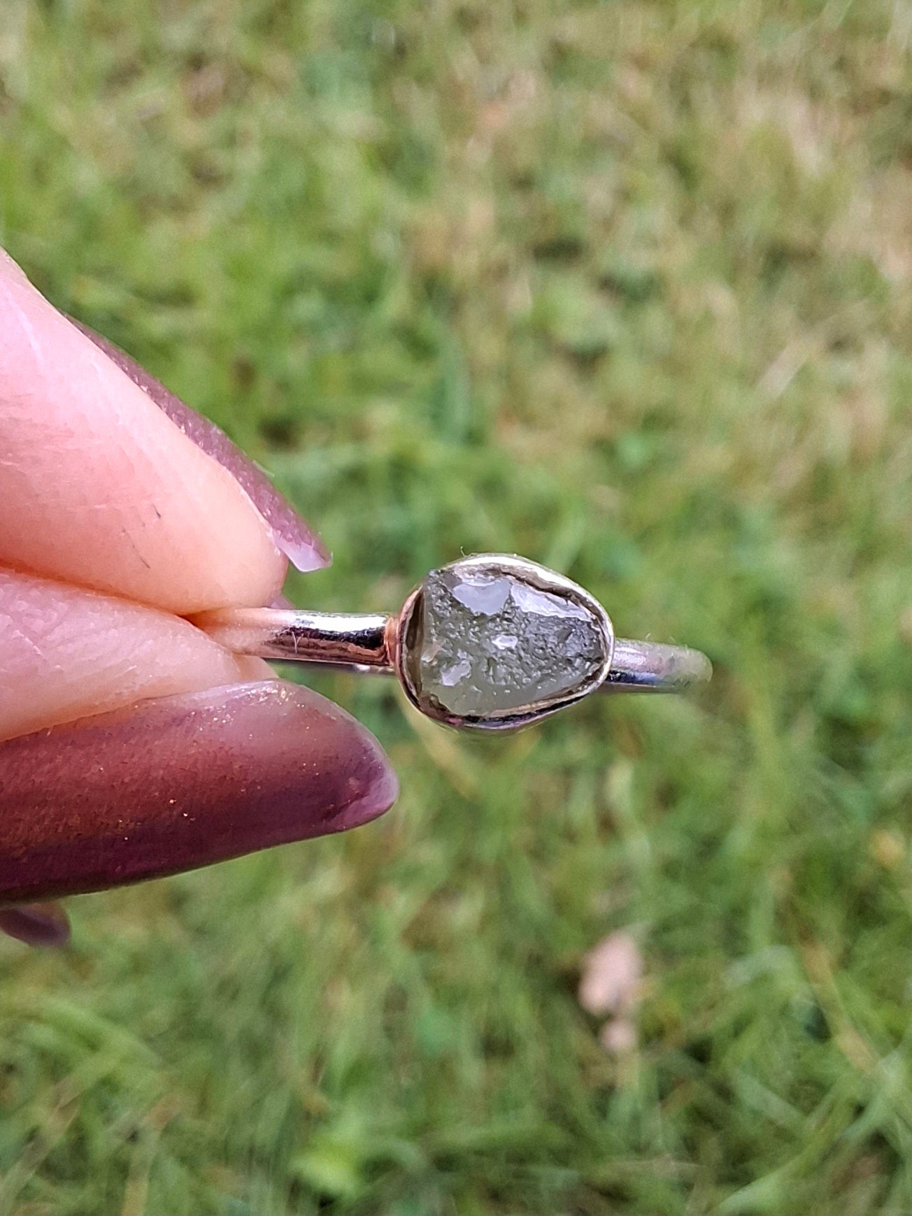 Moldavite Ring, size large M/small N, 925 Silver, Tektite (Ref: R40)