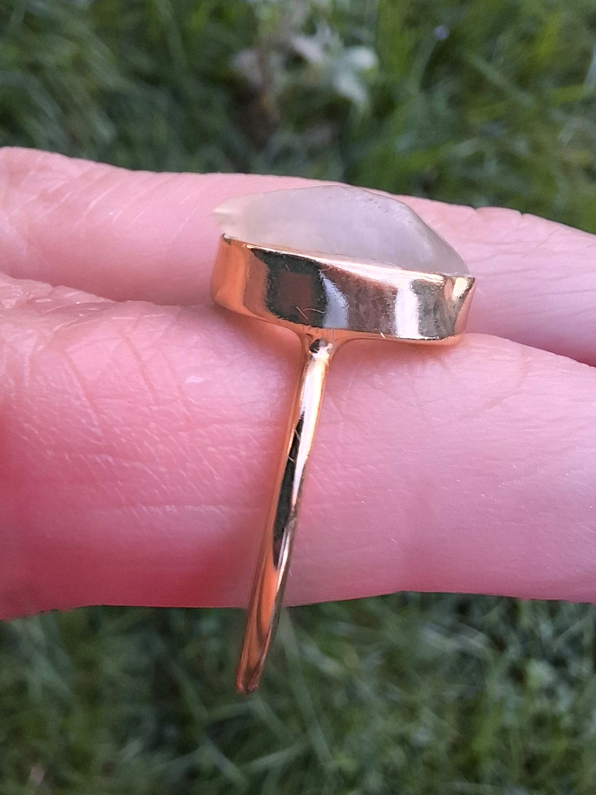 Libyan Desert Glass Ring, 14K GOLD Plated, size small O, Tektite (Ref: LR74)