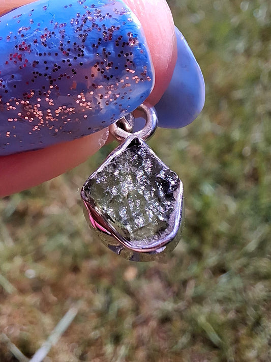 Moldavite Pendant, 925 Silver, Tektite (Ref: P88)