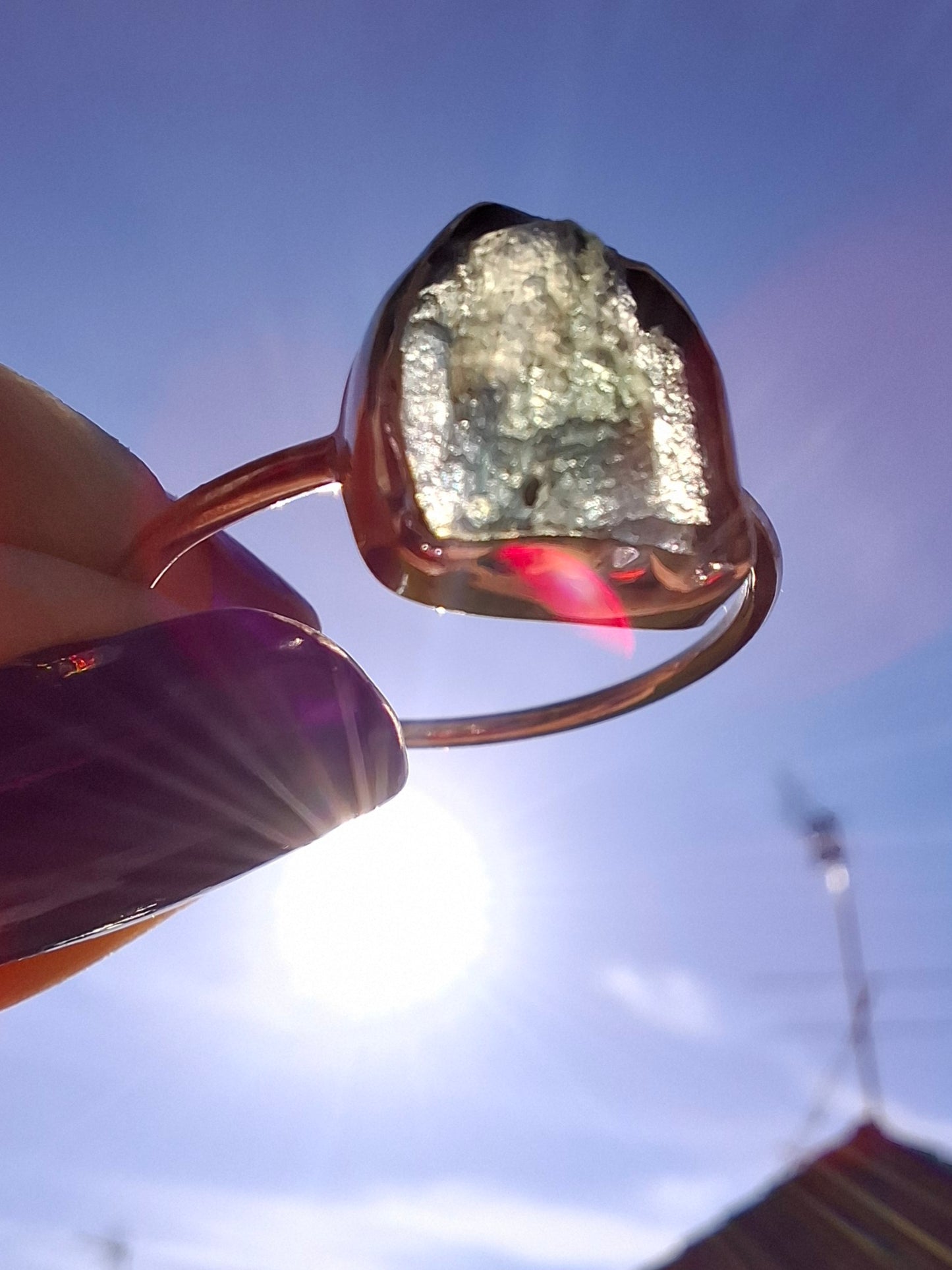 Moldavite Ring, size small U, 925 Silver, Tektite (Ref: R29)