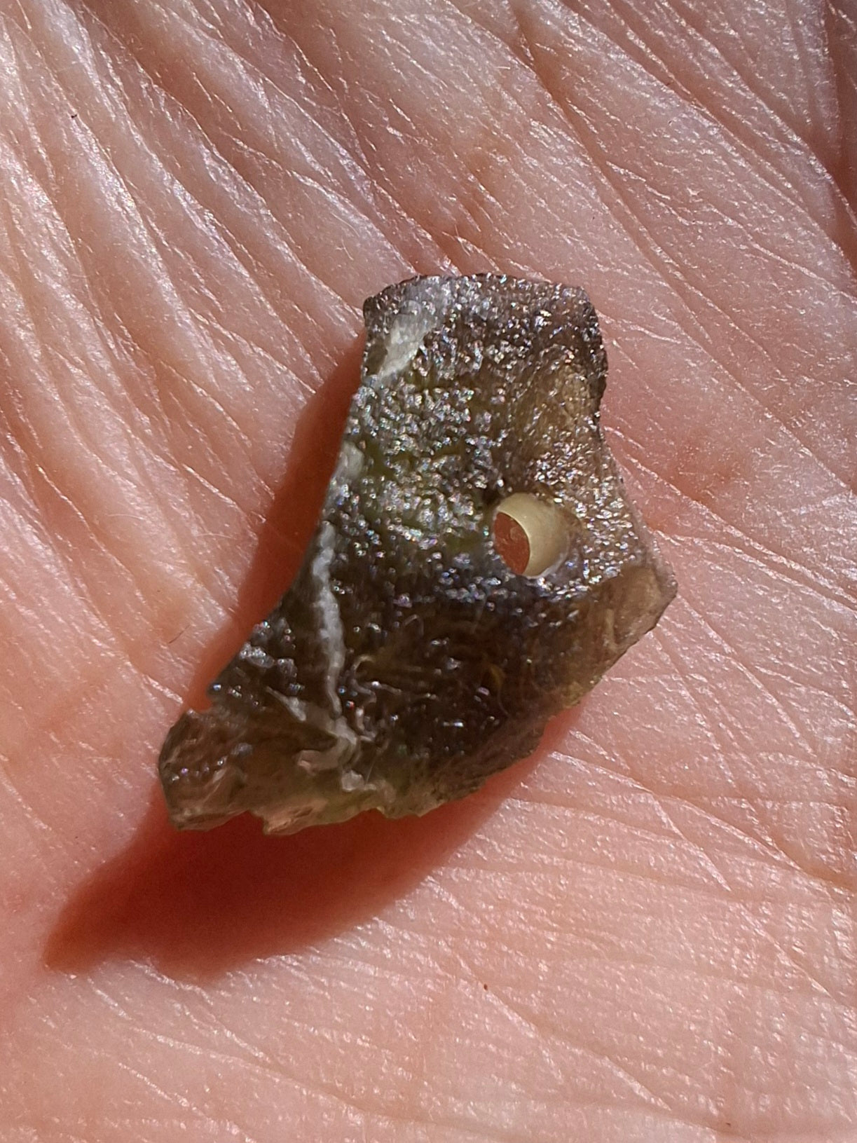 DRILLED, Moldavite Piece, 0.75g, Tektite (Ref: D23)