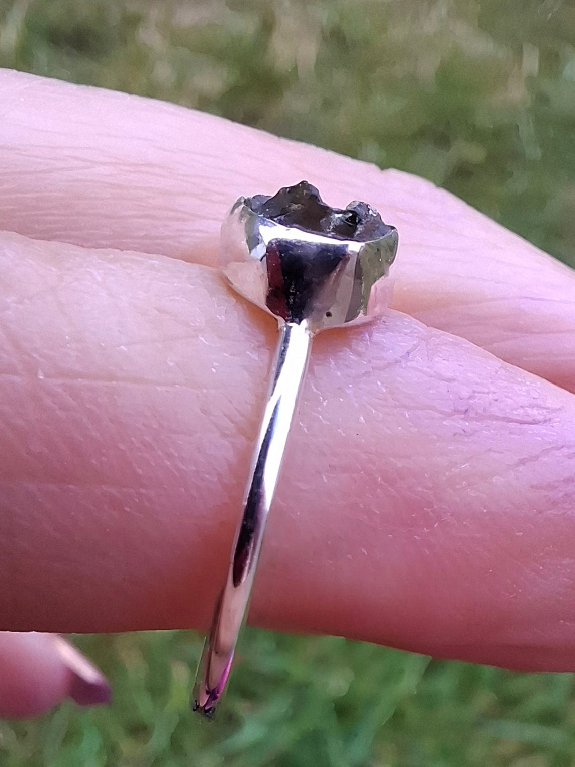 Moldavite Ring, Size small L, 925 Silver, Tektite (Ref: R34)