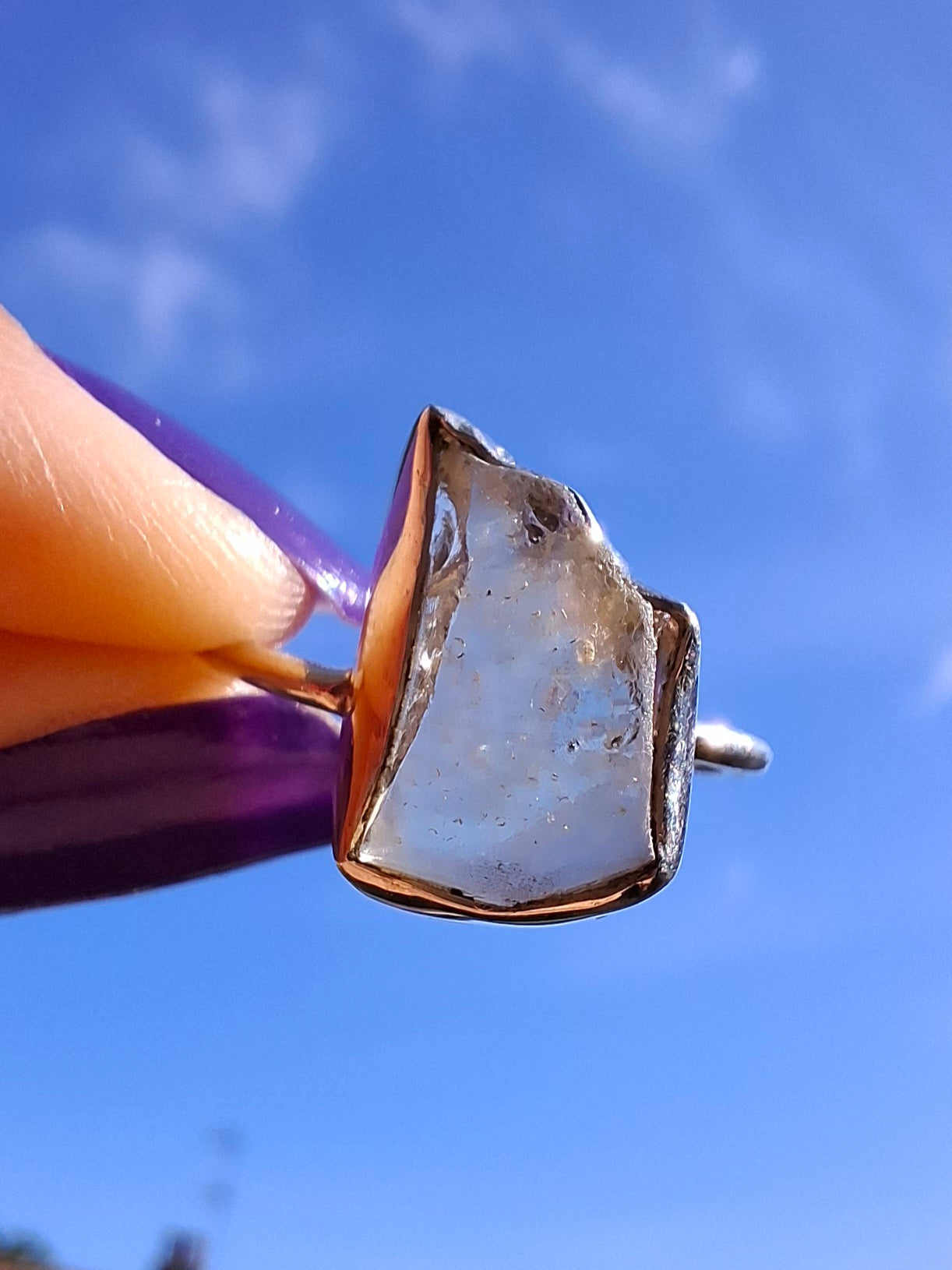 Libyan Desert Glass Ring, size large O, 925 Silver, Tektite (Ref: LR37)