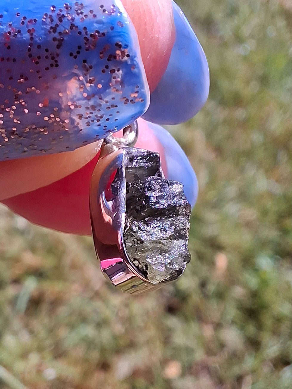Moldavite Pendant, 925 Silver, Tektite (Ref: P89)