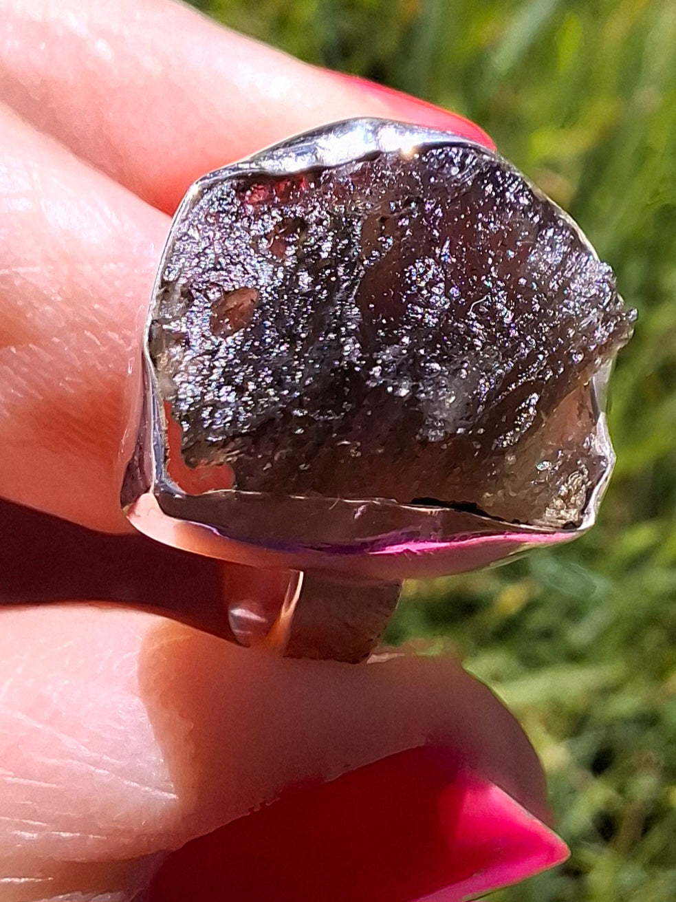 Moldavite Ring, size K, 925 Silver,  Tektite (Ref: R303)