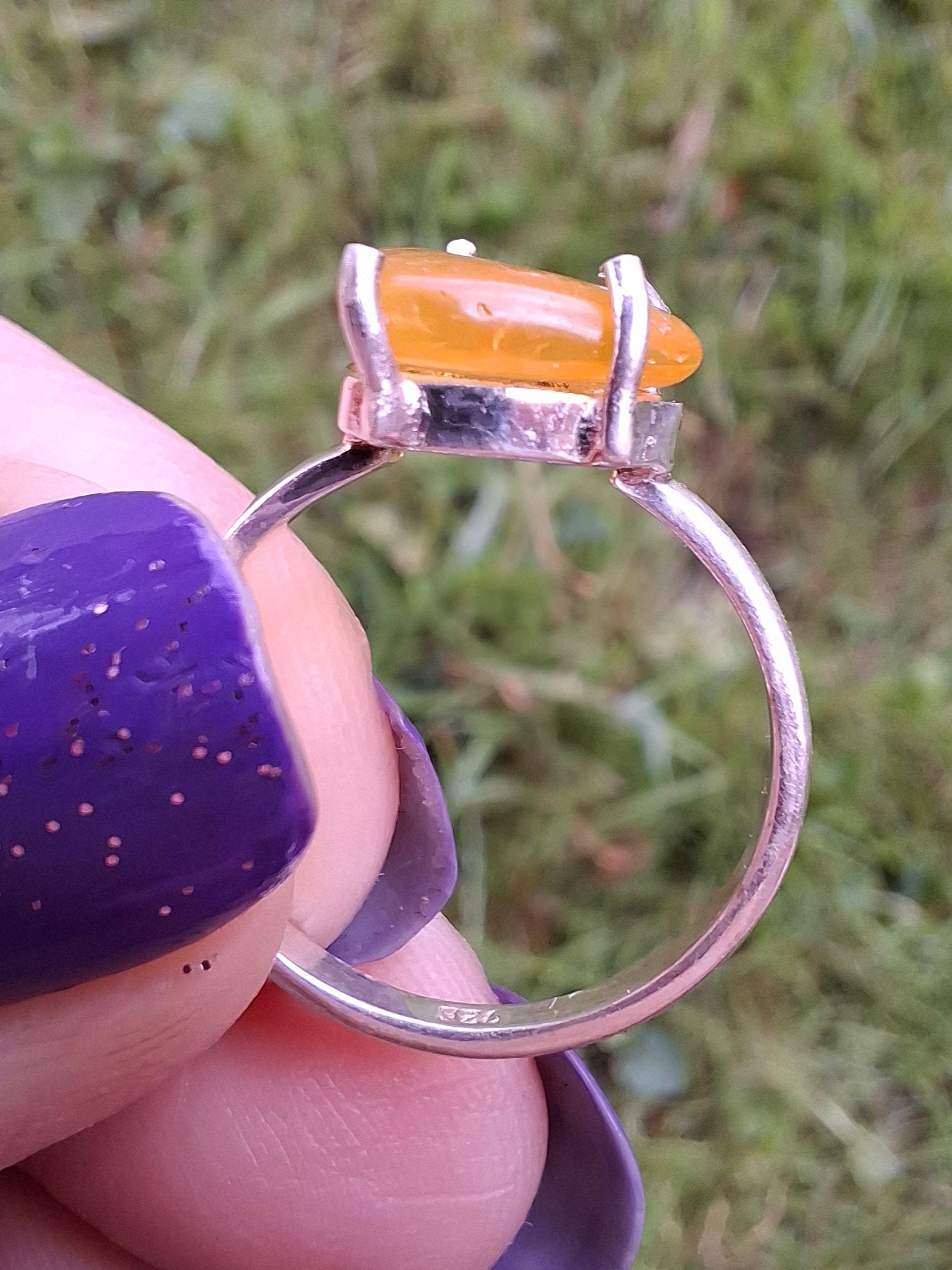 Baltic Amber Ring, size large K/small L, 925 Silver, Fossil (Ref: AR1)