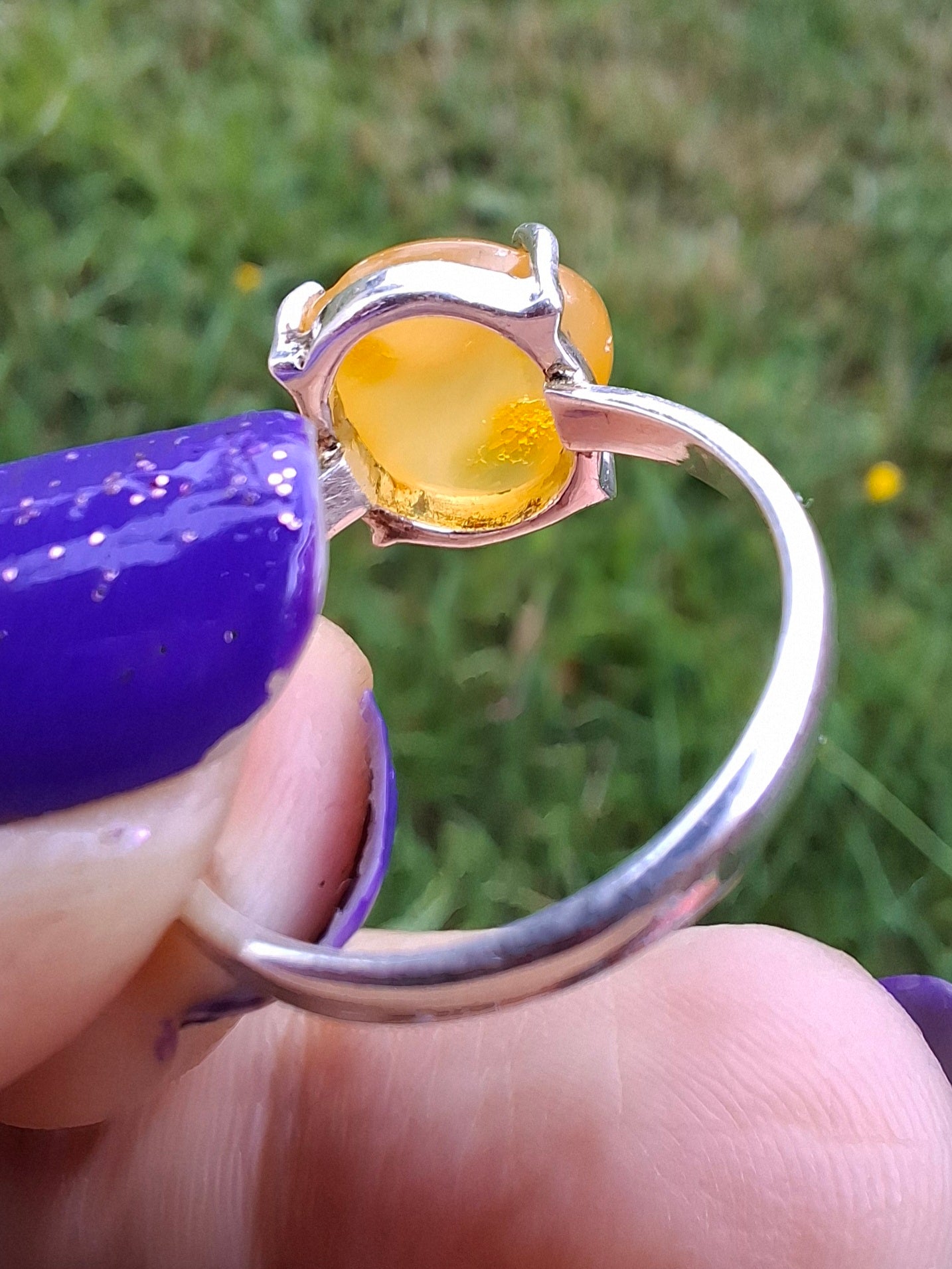 Baltic Amber Ring, size large L, 925 Silver, Fossil (Ref: AR2)