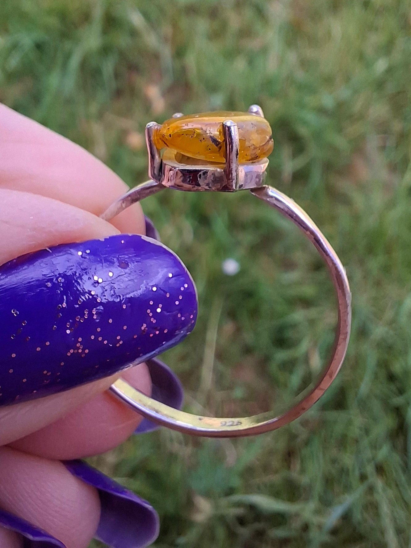 Baltic Amber Ring, size large X, 925 Silver, Fossil (Ref: AR33)