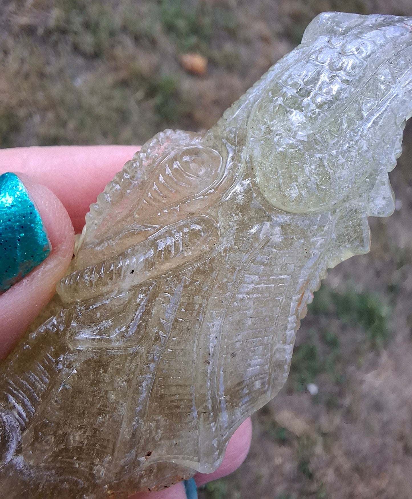 Libyan Desert Glass DRAGON HEAD carving, 48.11g, Tektite (Ref: Dragon4)