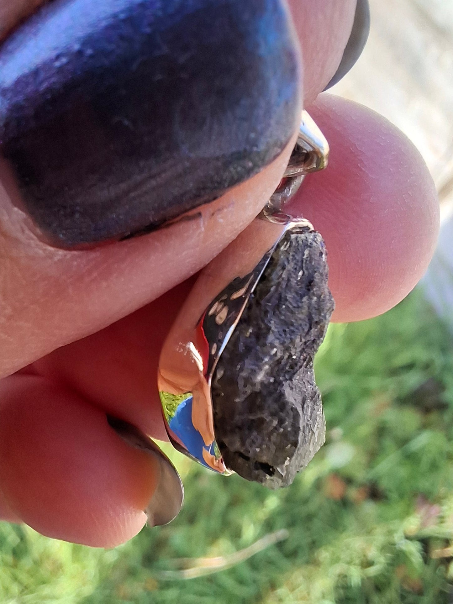 Moldavite Pendant, 925 Silver, Tektite (Ref: P7)