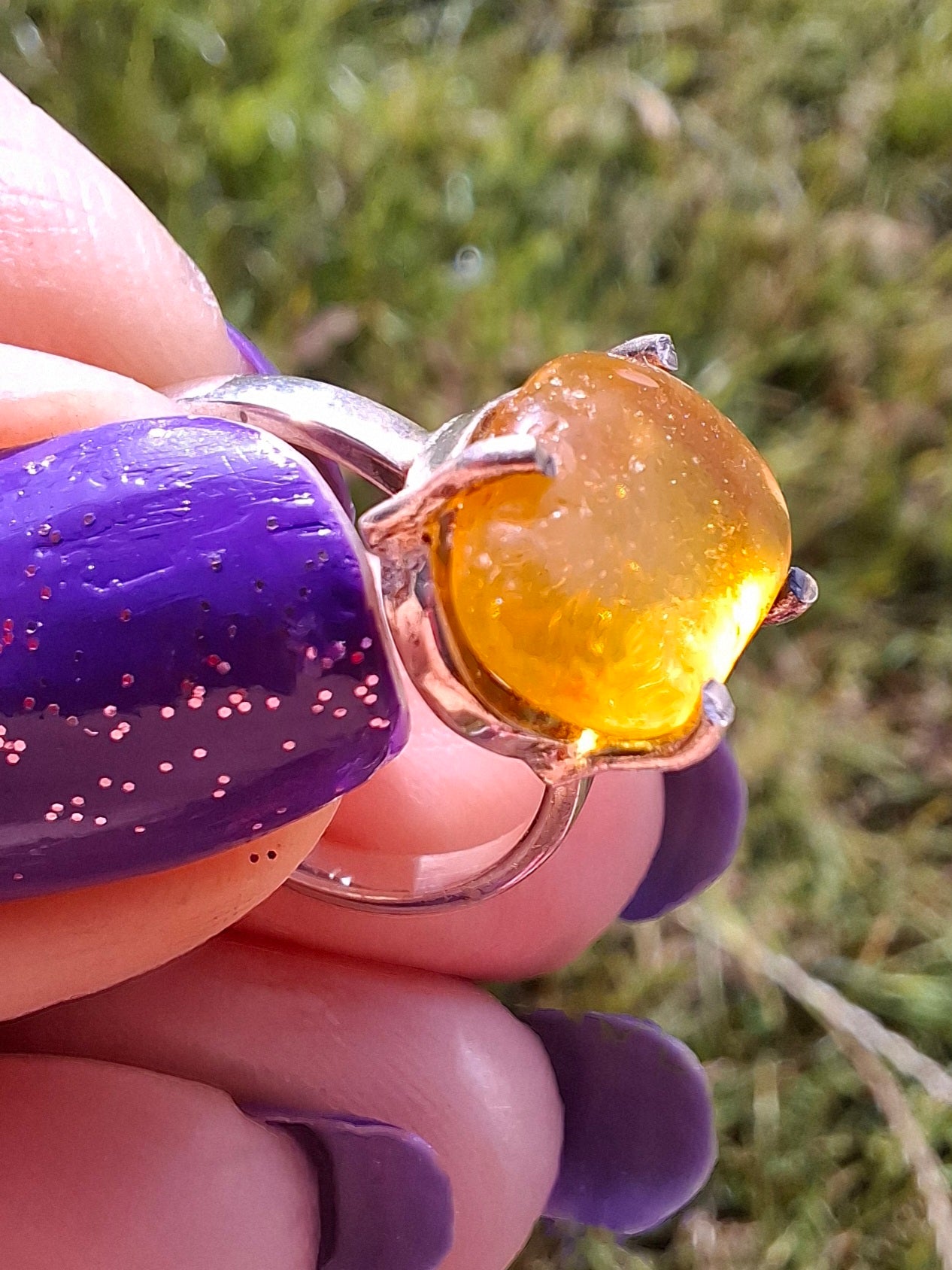 Baltic Amber Ring, size large K, 925 Silver, Fossil (Ref: AR31)