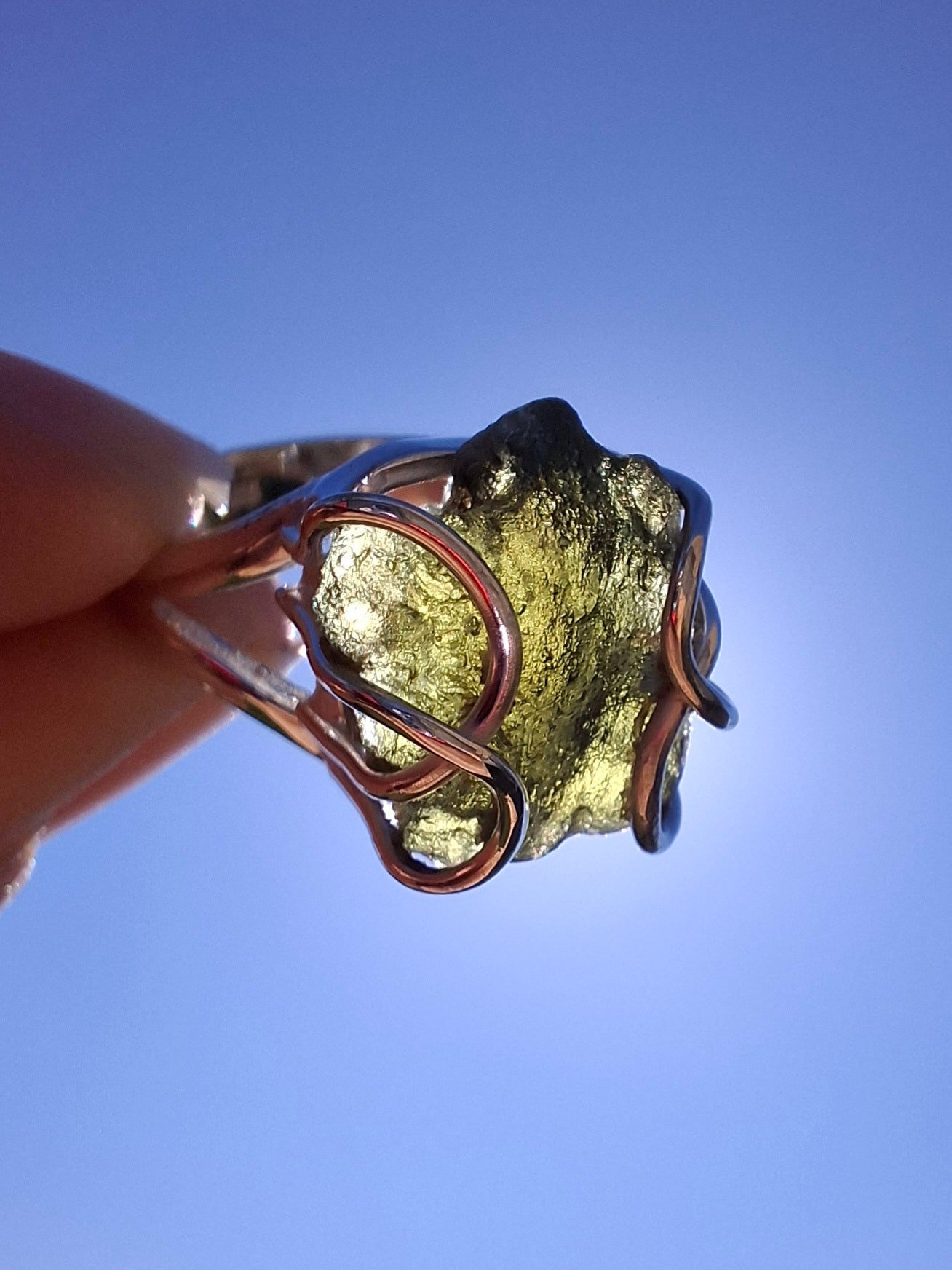 Moldavite Ring, size M, 925 Silver, Tektite (Ref: R5)