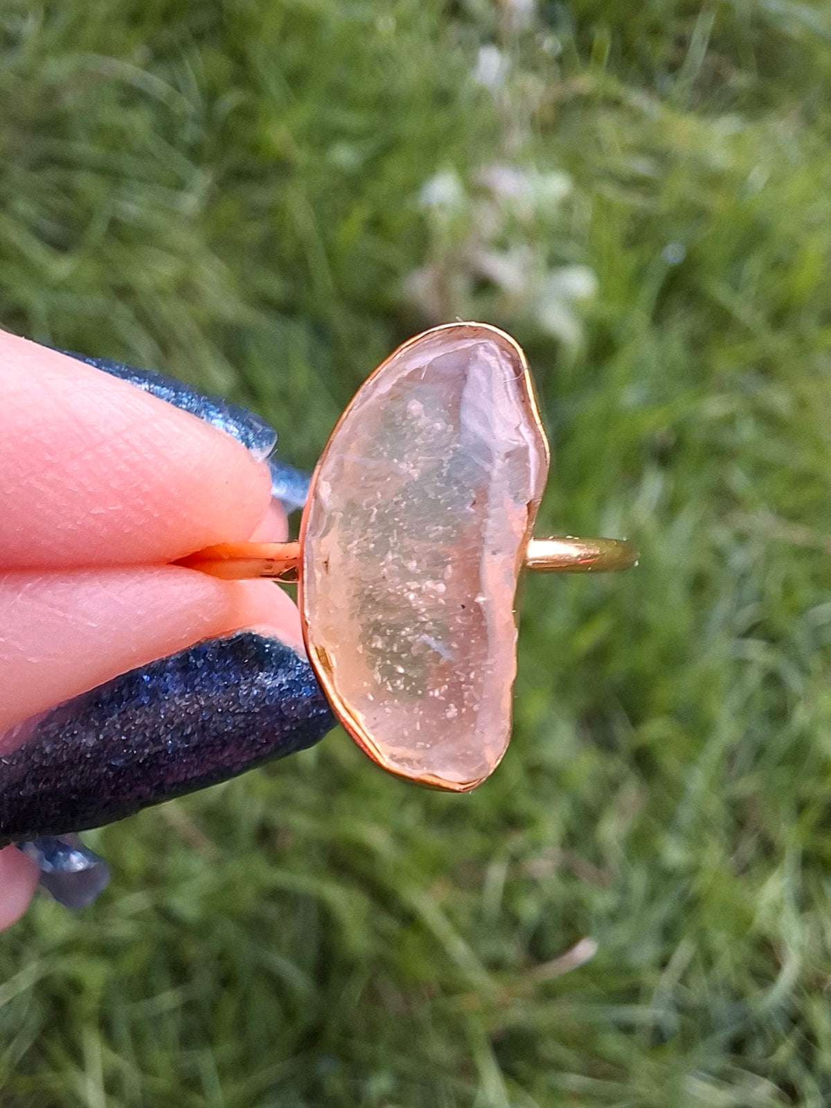 Libyan Desert Glass Ring, 14K GOLD Plated, size Q, Tektite (Ref: LR77)