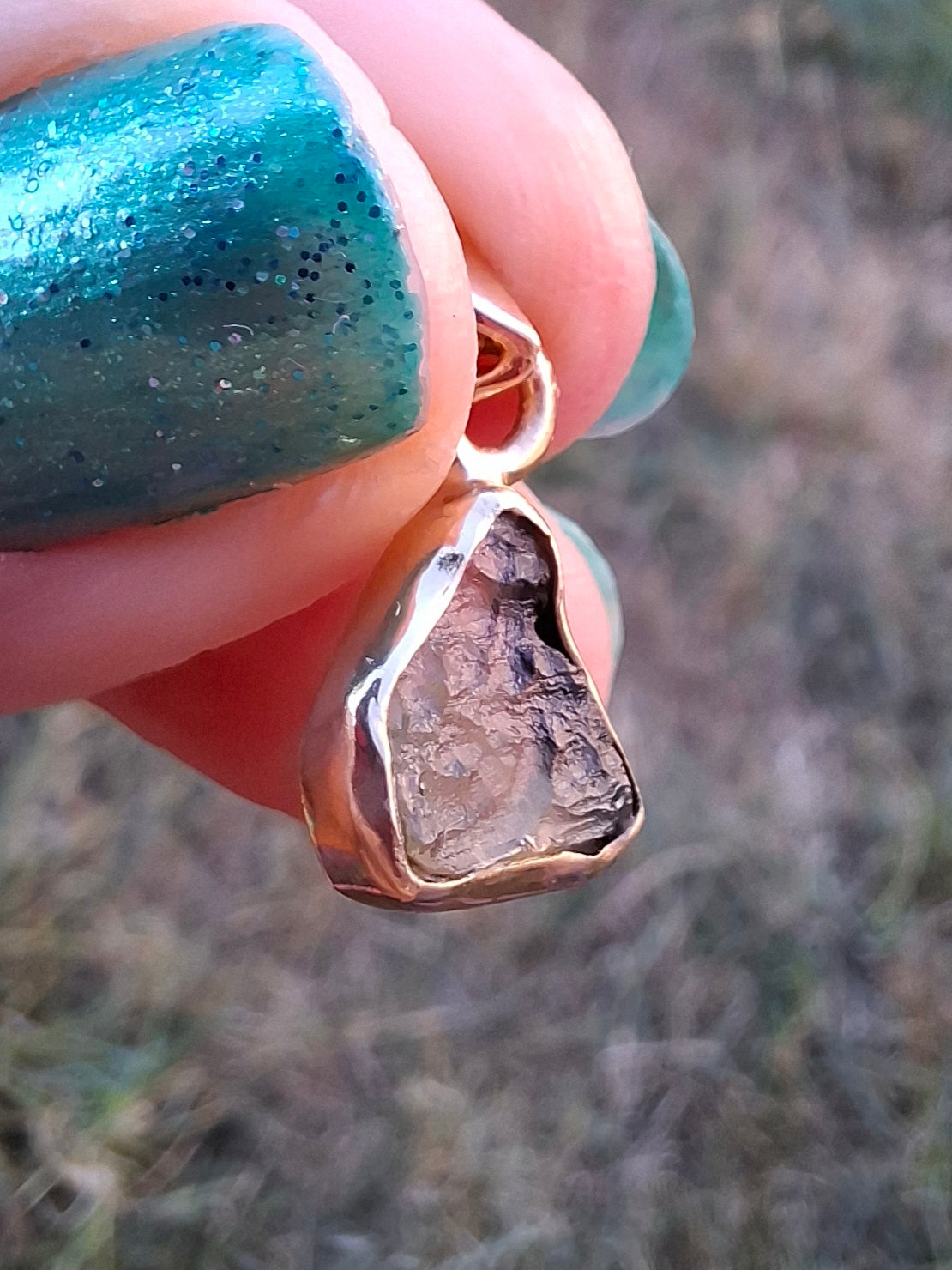 Moldavite Pendant, 14K GOLD Plated, Tektite (Ref: P452)