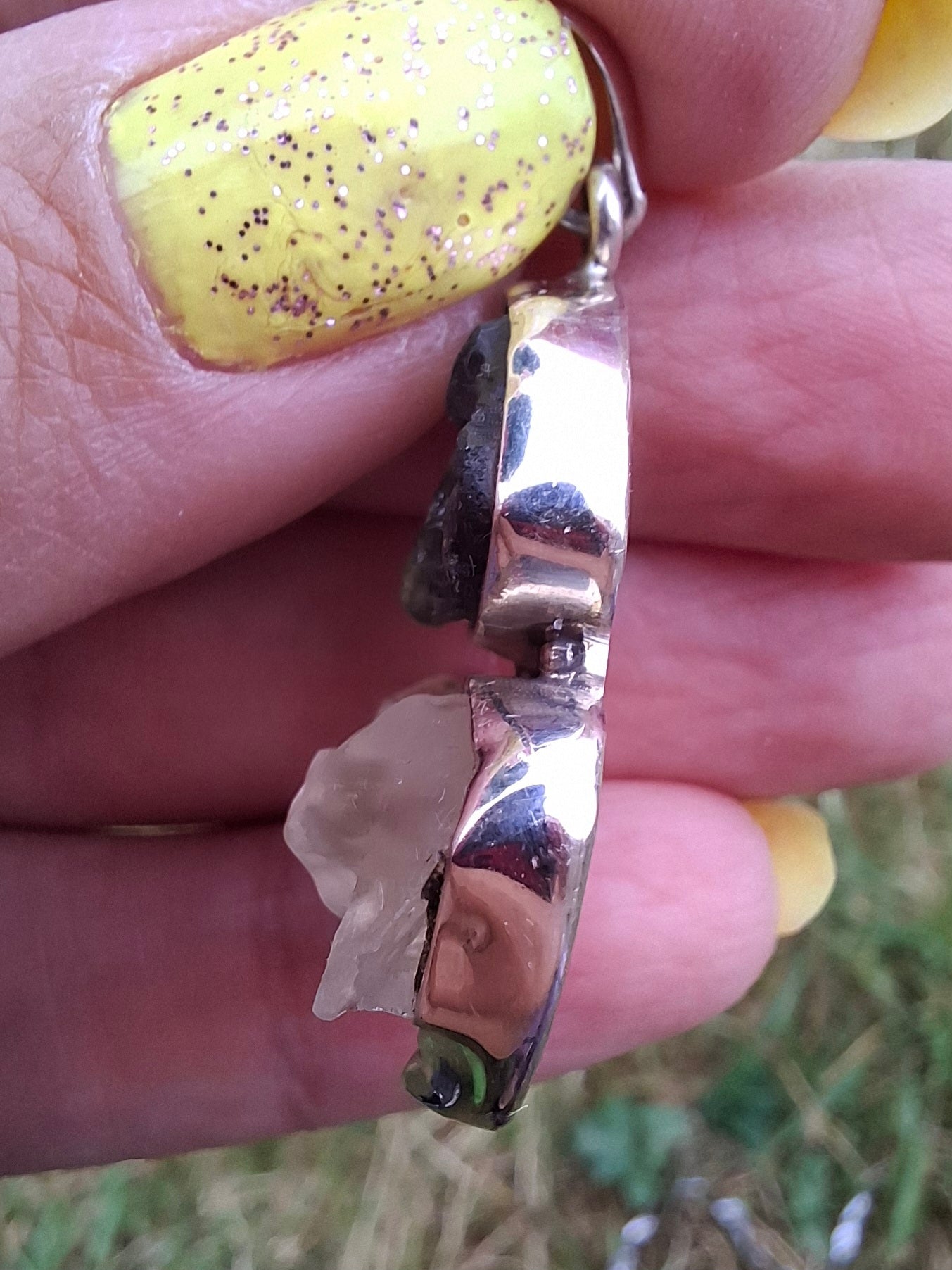 Moldavite & Libyan Desert Glass Pendant, 925 Silver, Tektite (Ref: MLP18)