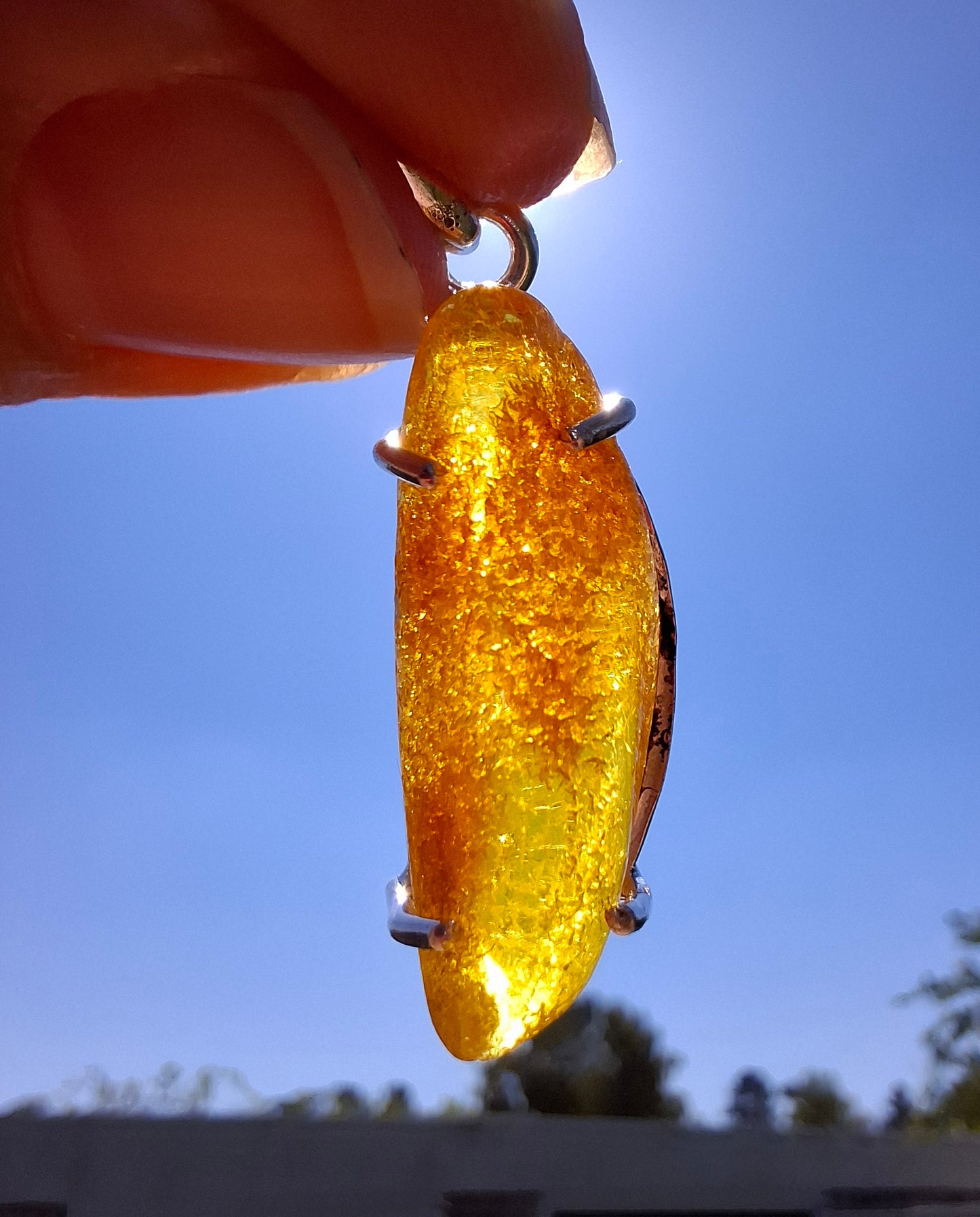 Baltic Amber Pendant, 925 Silver, Fossil (Ref: AP9)