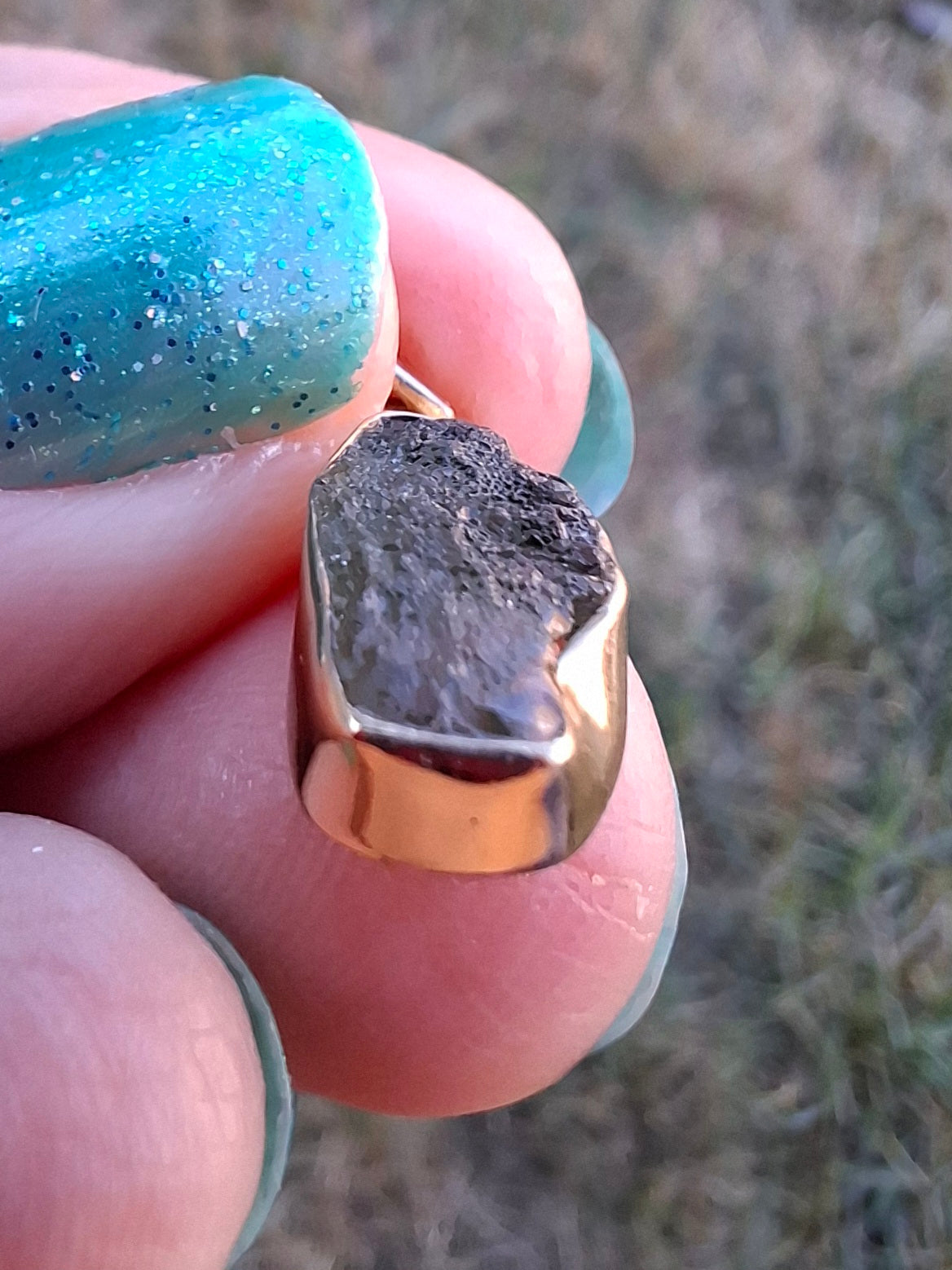 Moldavite Pendant, 14K GOLD Plated, Tektite (Ref: P450)
