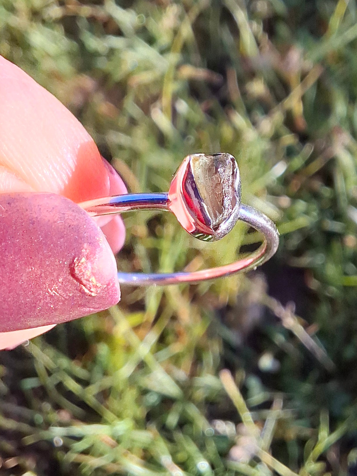 Moldavite Ring, size large R/small S, 925 Silver, Tektite (Ref: R54)