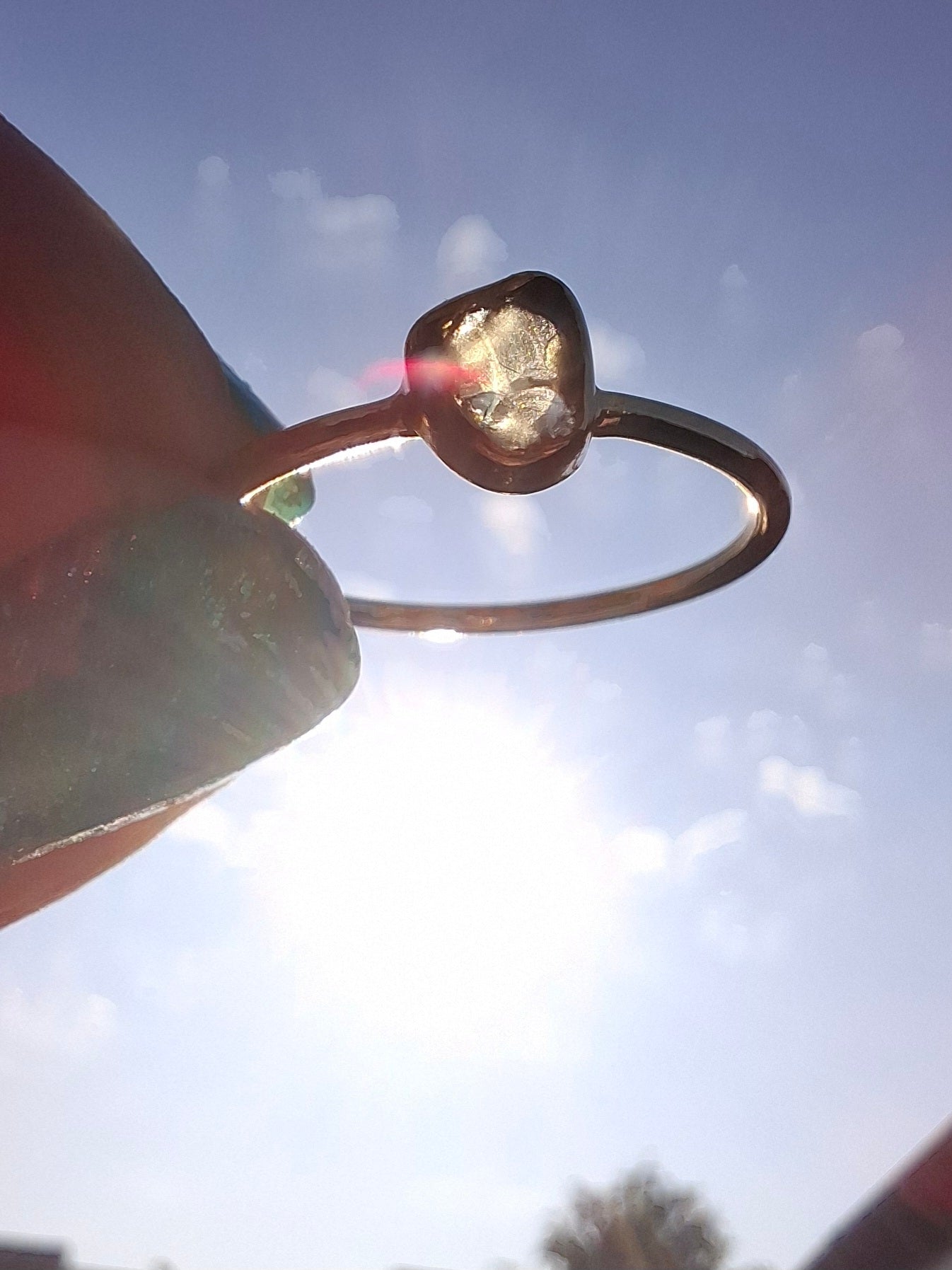 Moldavite Ring,14K GOLD Plated, size large O, Tektite (Ref: R344)