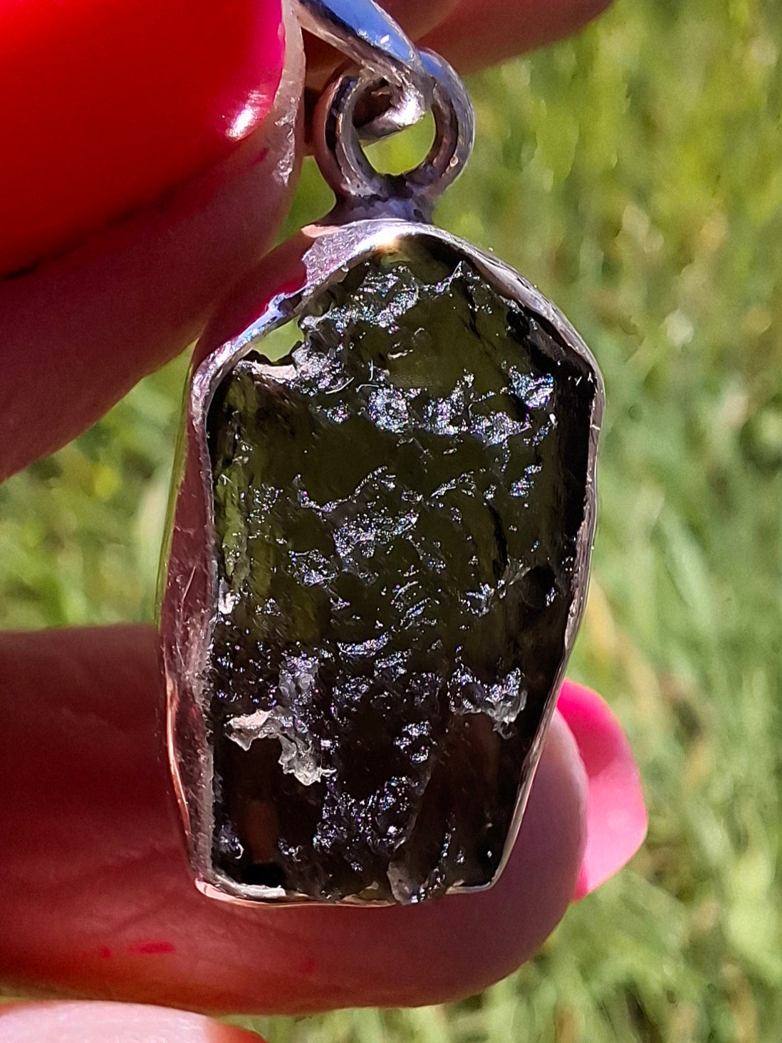 Moldavite Pendant, 925 Silver, Tektite (Ref: P442)