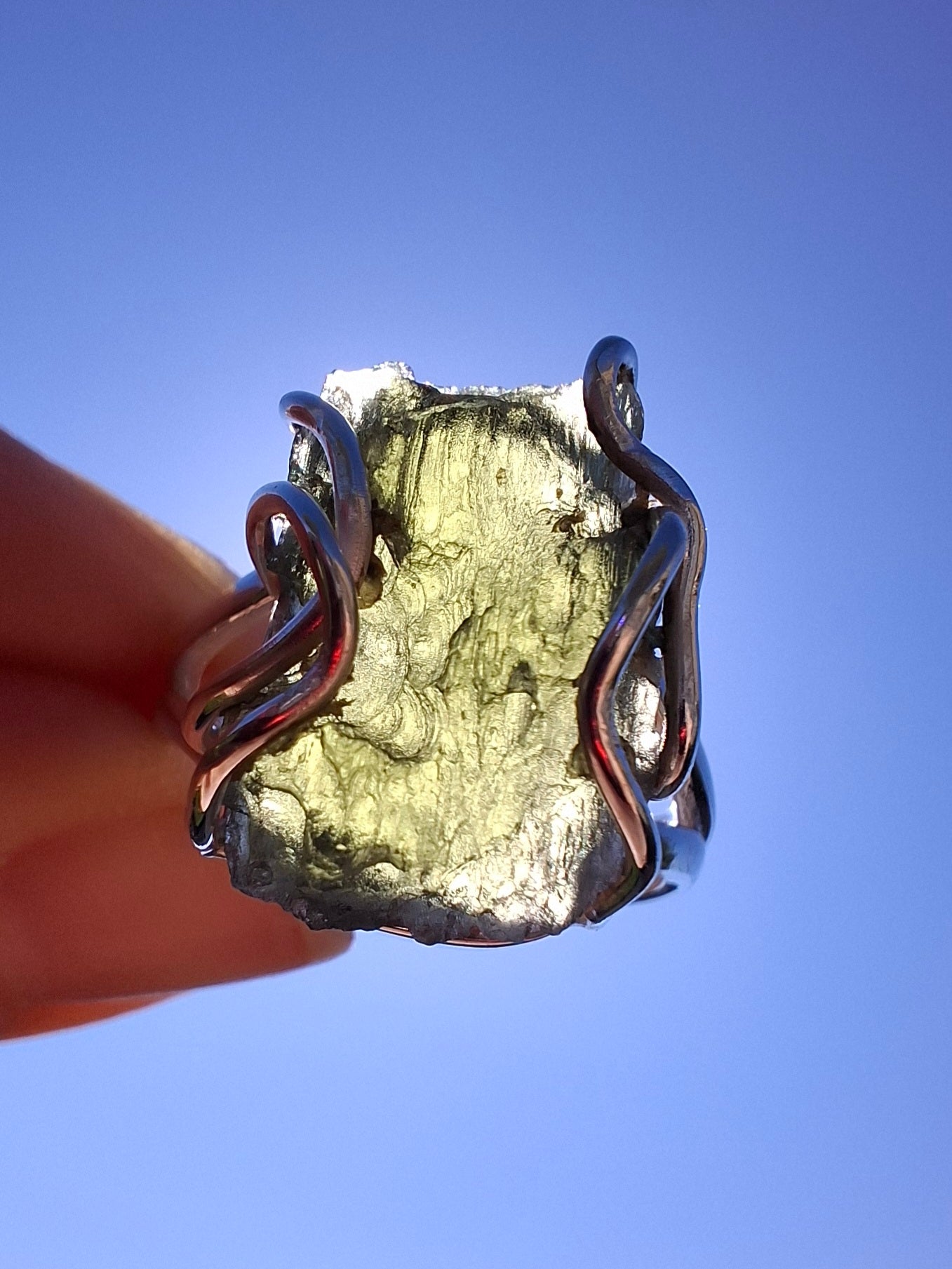 Moldavite Ring, size Q, 925 Silver, Tektite (Ref: R10)