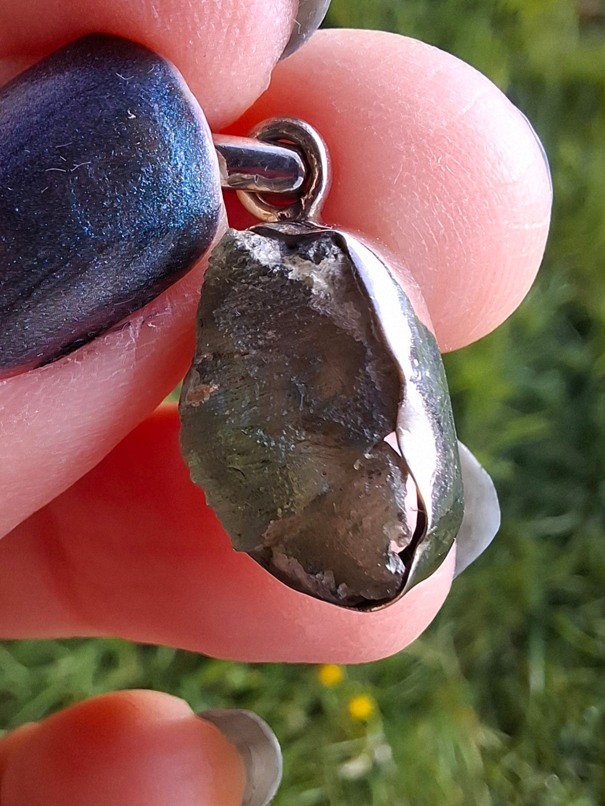 Moldavite PENDANT, 925 Silver, Tektite (Ref: P1)