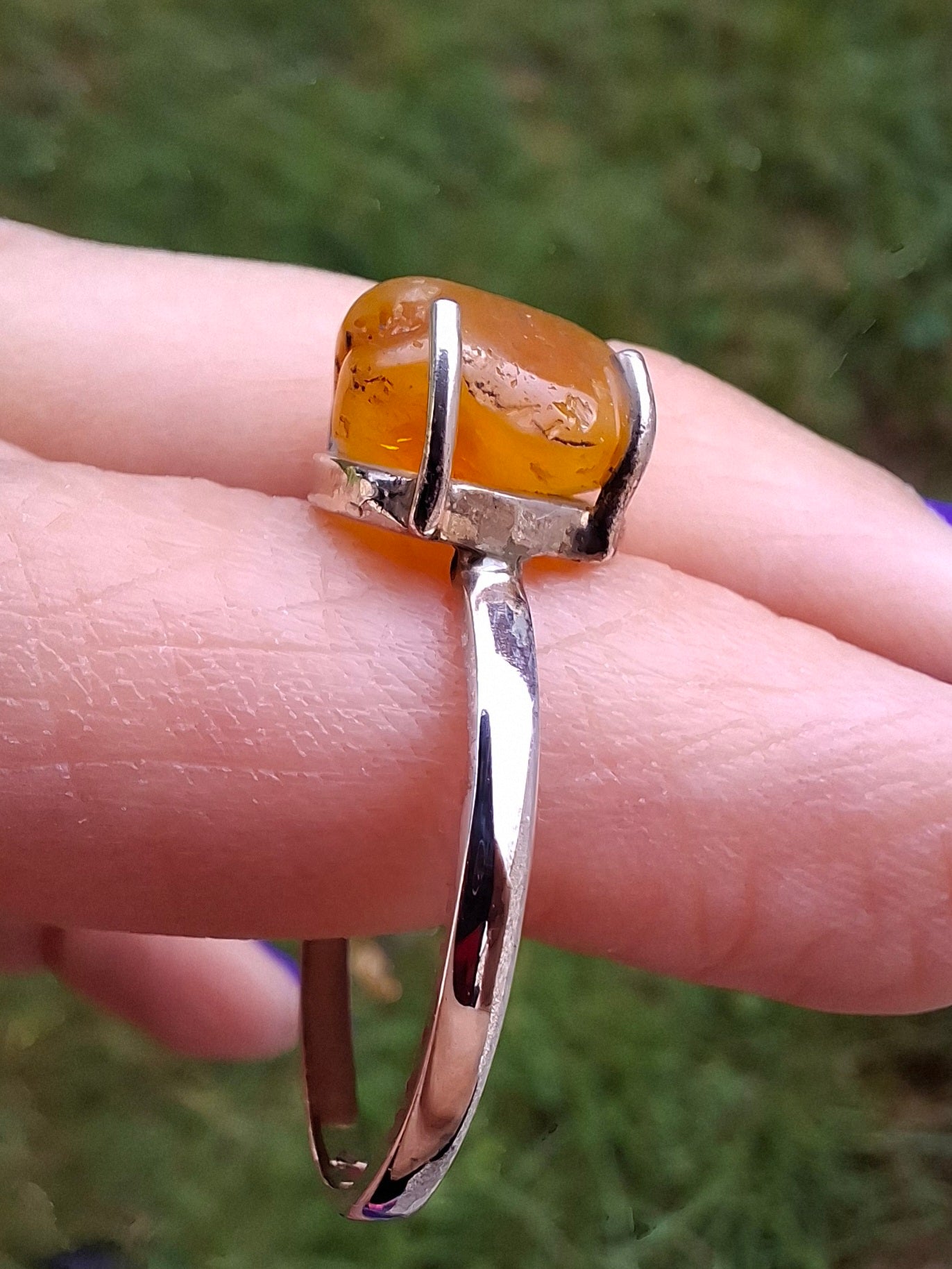 Baltic Amber Ring, size large Y, 925 Silver, Fossil (Ref: AR39)