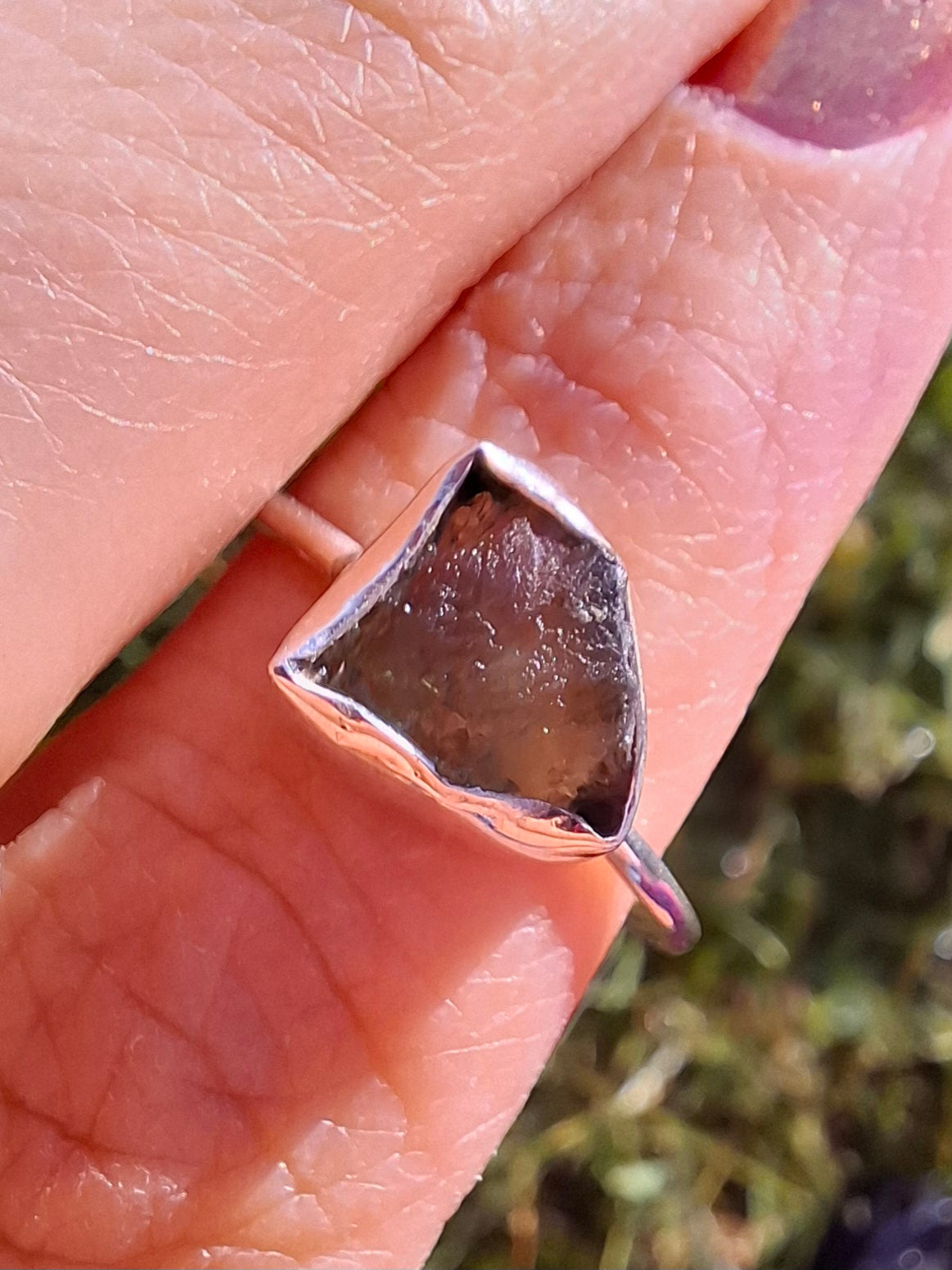 Moldavite Ring, size large T, 925 Silver, Tektite (Ref: R28)