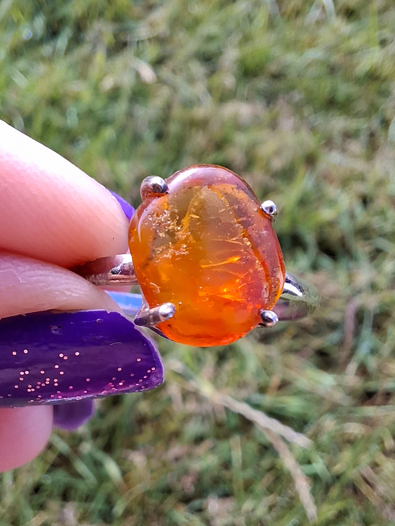 Baltic Amber Ring, size large X, 925 Silver, Fossil (Ref: AR35)