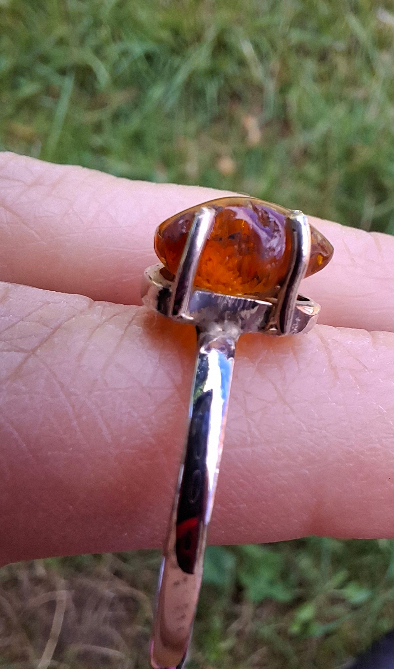 Baltic Amber Ring, size large X, 925 Silver, Fossil (Ref: AR34)