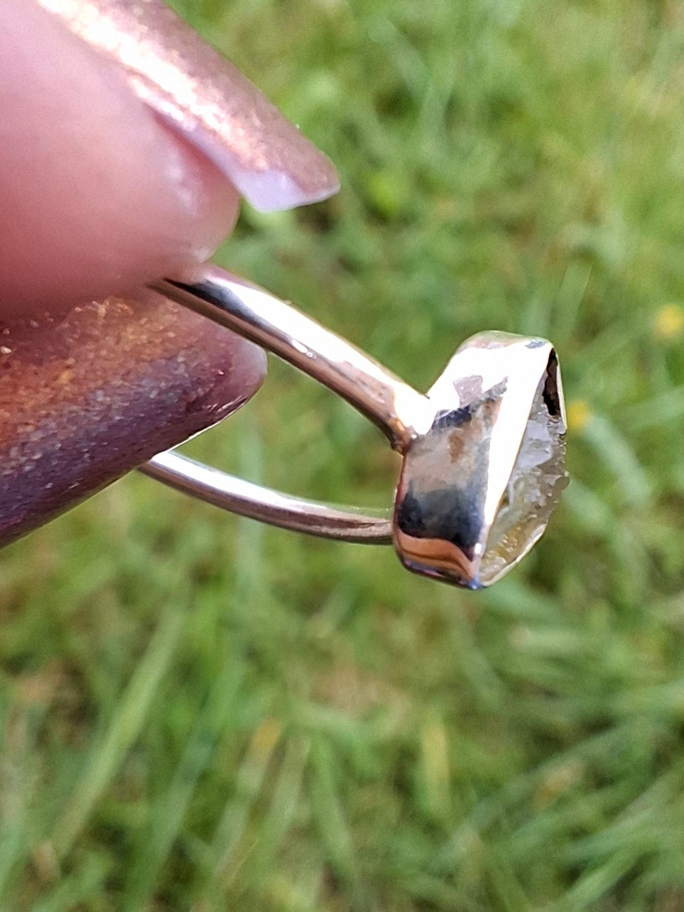 Moldavite Ring, size large L, 925 Silver, Tektite (Ref: R49)