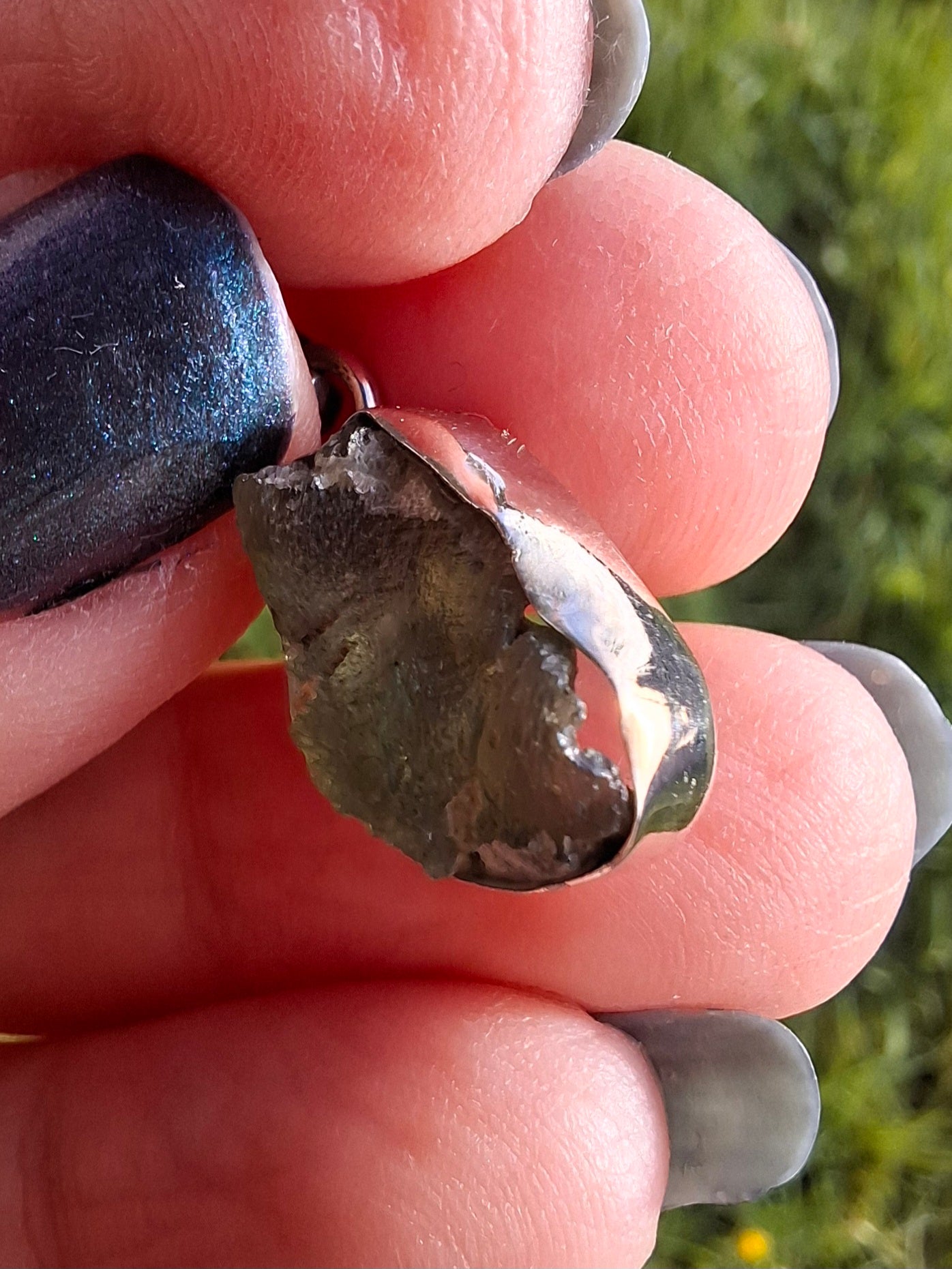 Moldavite PENDANT, 925 Silver, Tektite (Ref: P1)