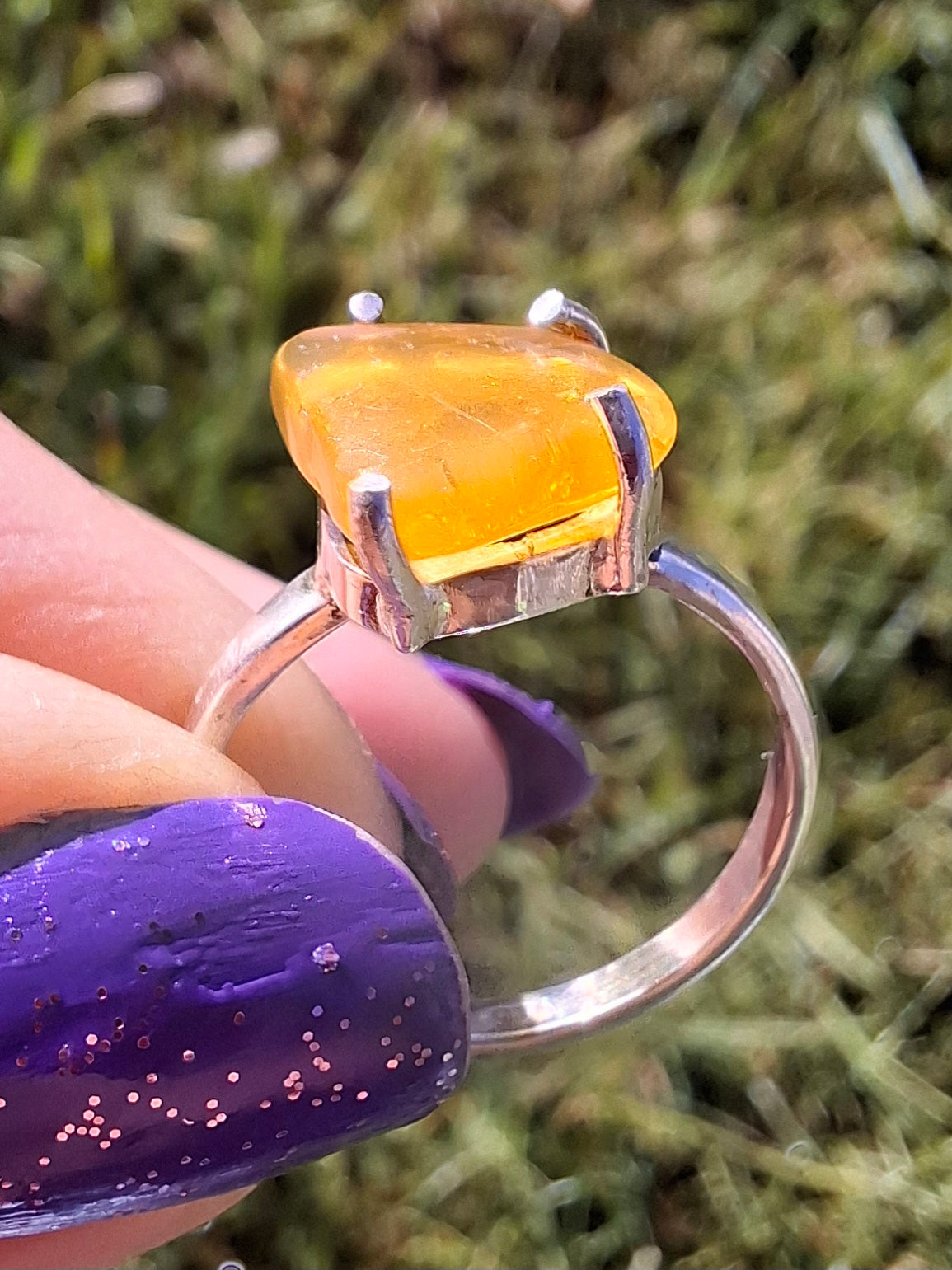 Baltic Amber Ring, size large K/small L, 925 Silver, Fossil (Ref: AR1)