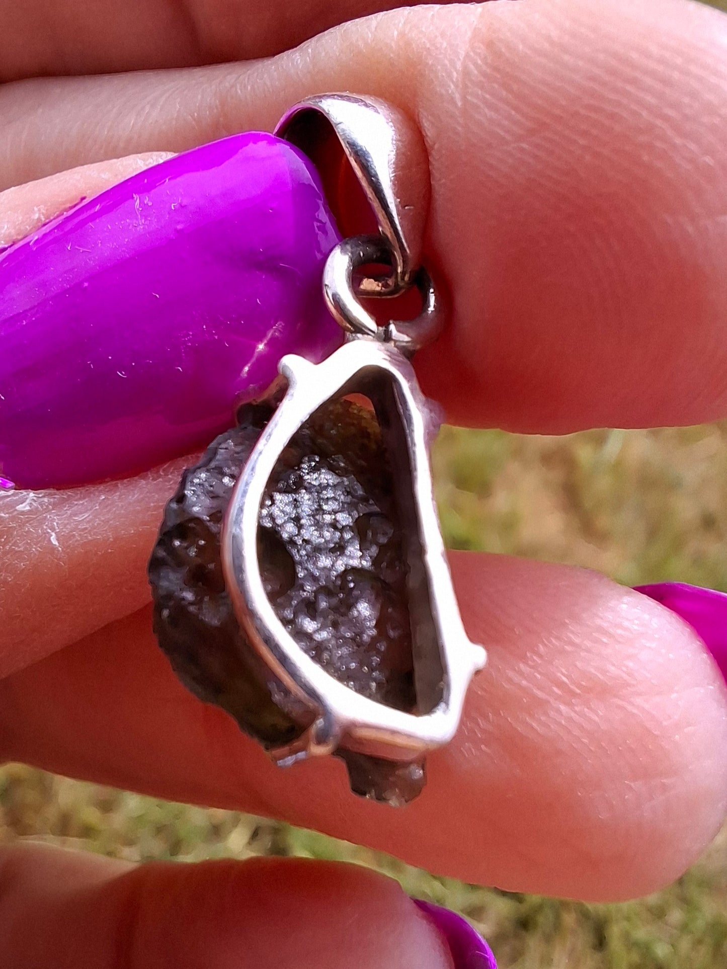 Moldavite Claw Pendant, 925 Silver, Tektite (Ref: P27)