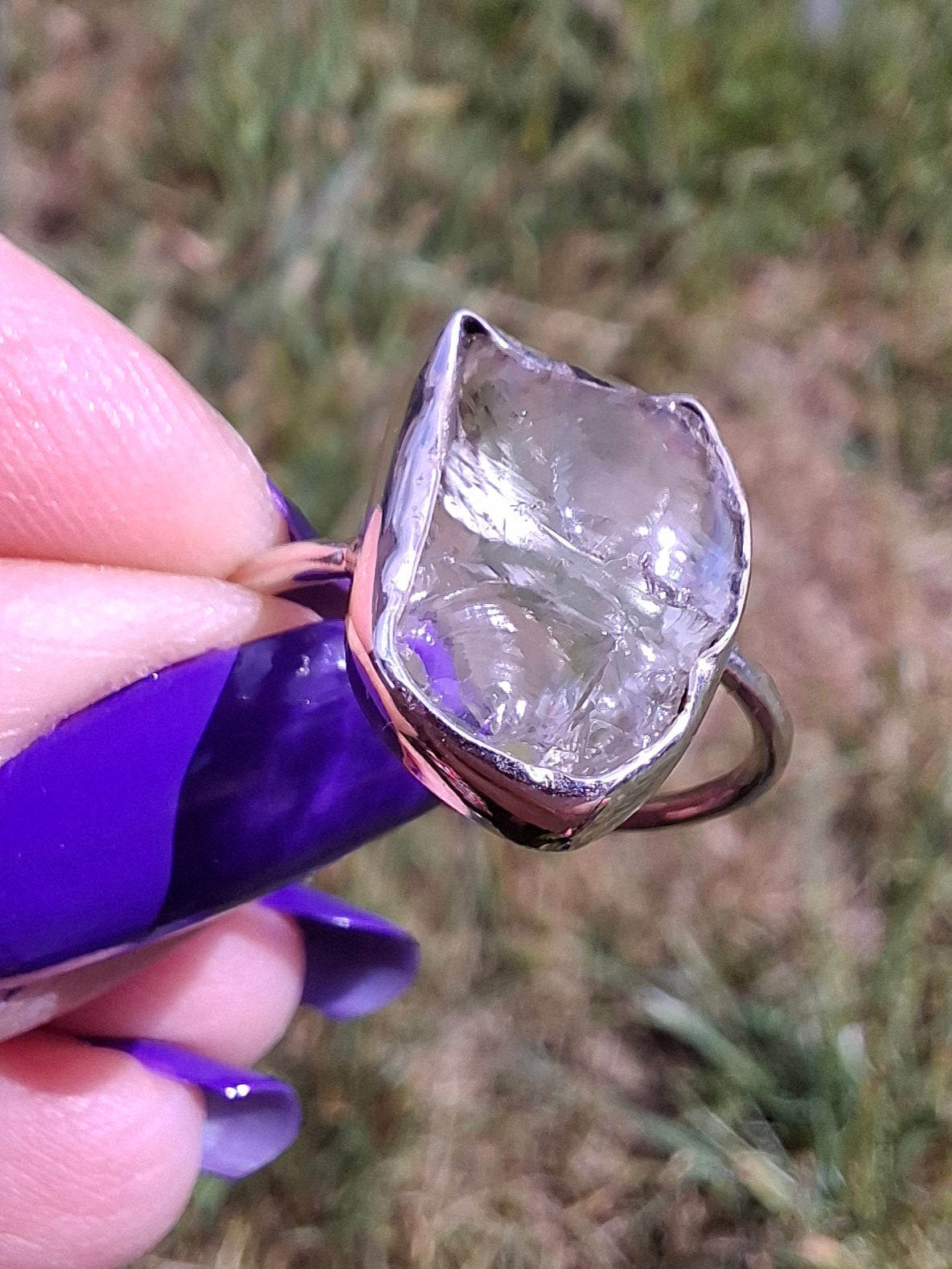 Libyan Desert Glass Ring, size large P, 925 Silver, Tektite (Ref: LR29)