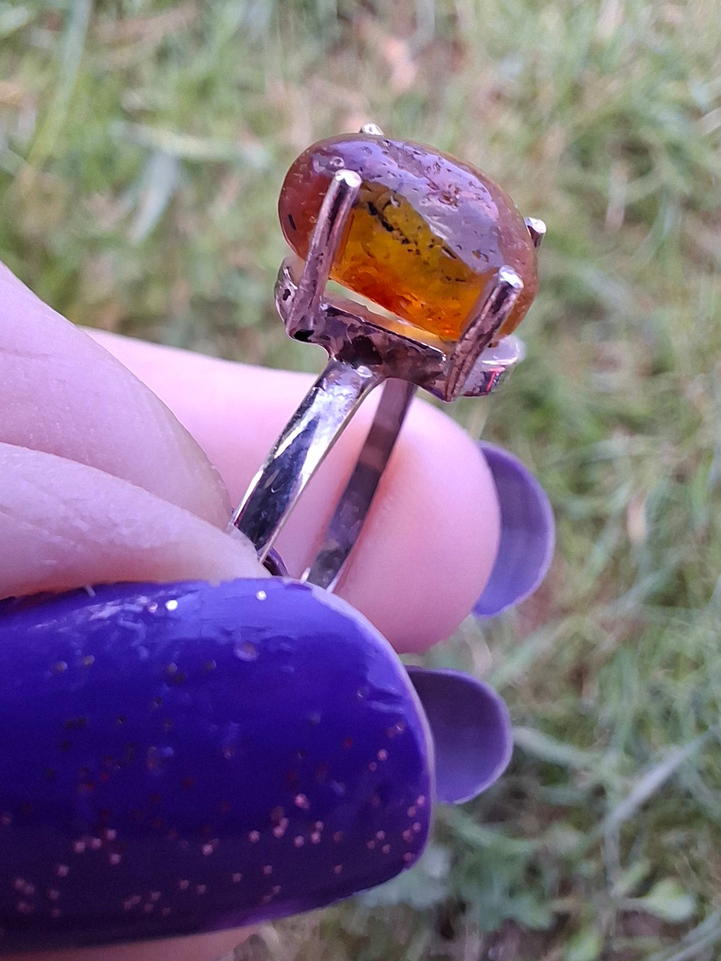 Baltic Amber Ring, size large W, 925 Silver, Fossil (Ref: AR29)